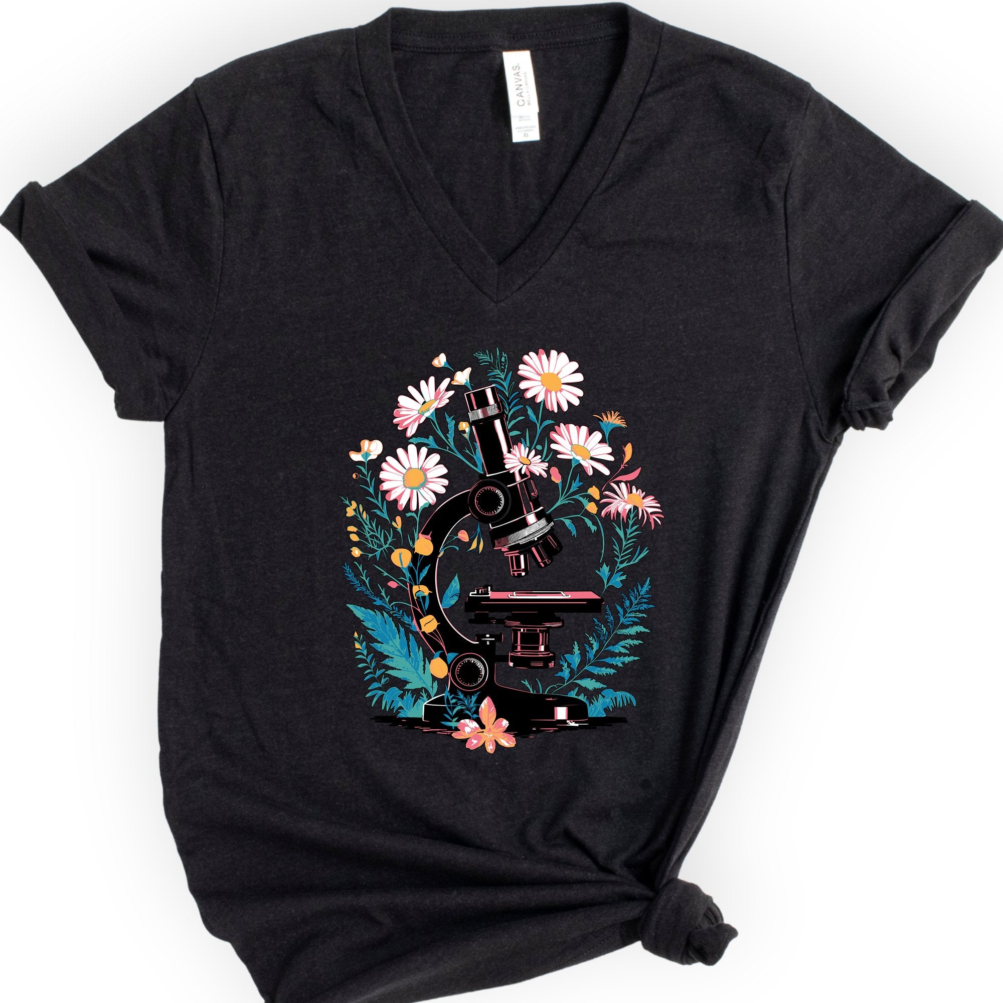 Floral Microscope v-neck t-shirt — Black
