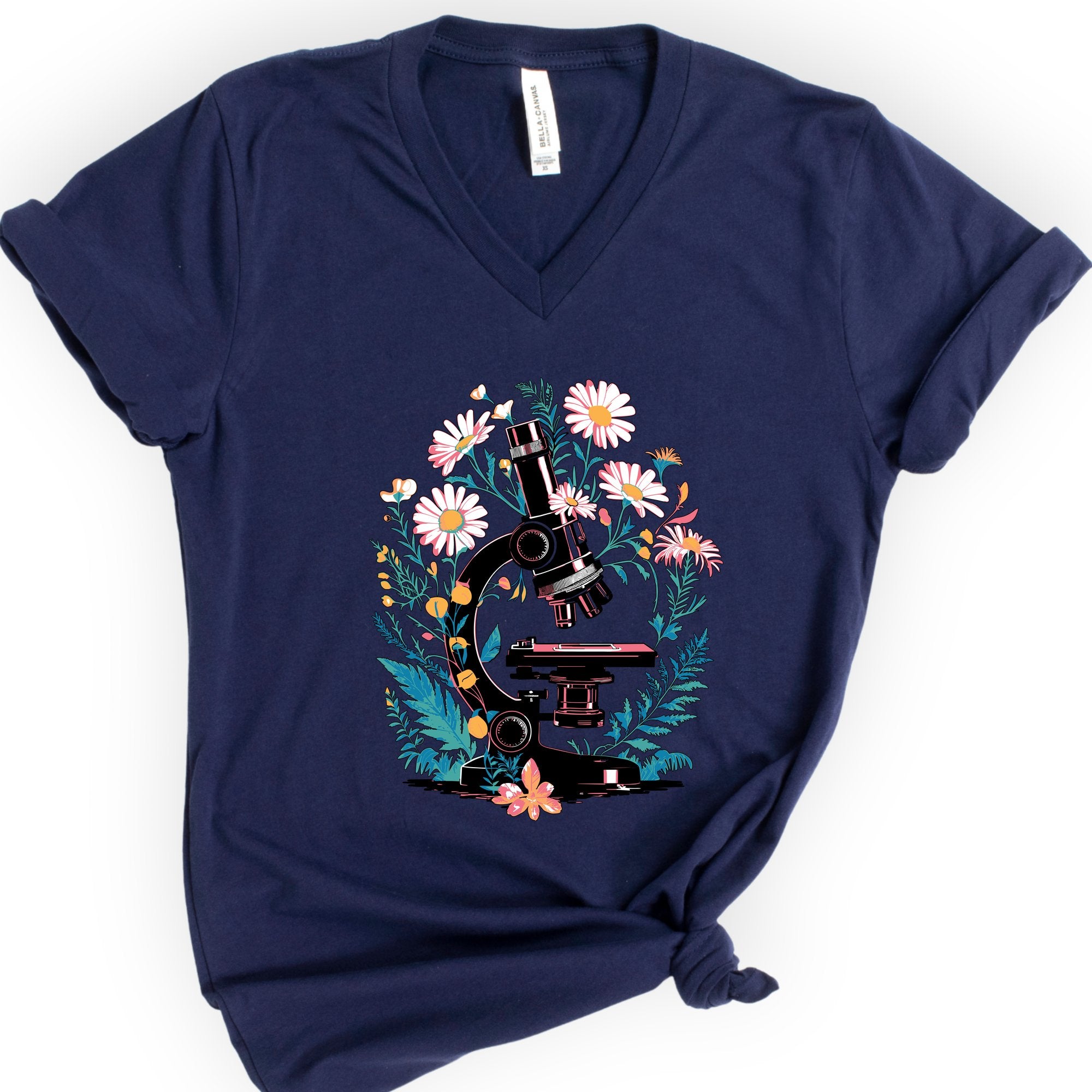 Floral Microscope v-neck t-shirt — Navy