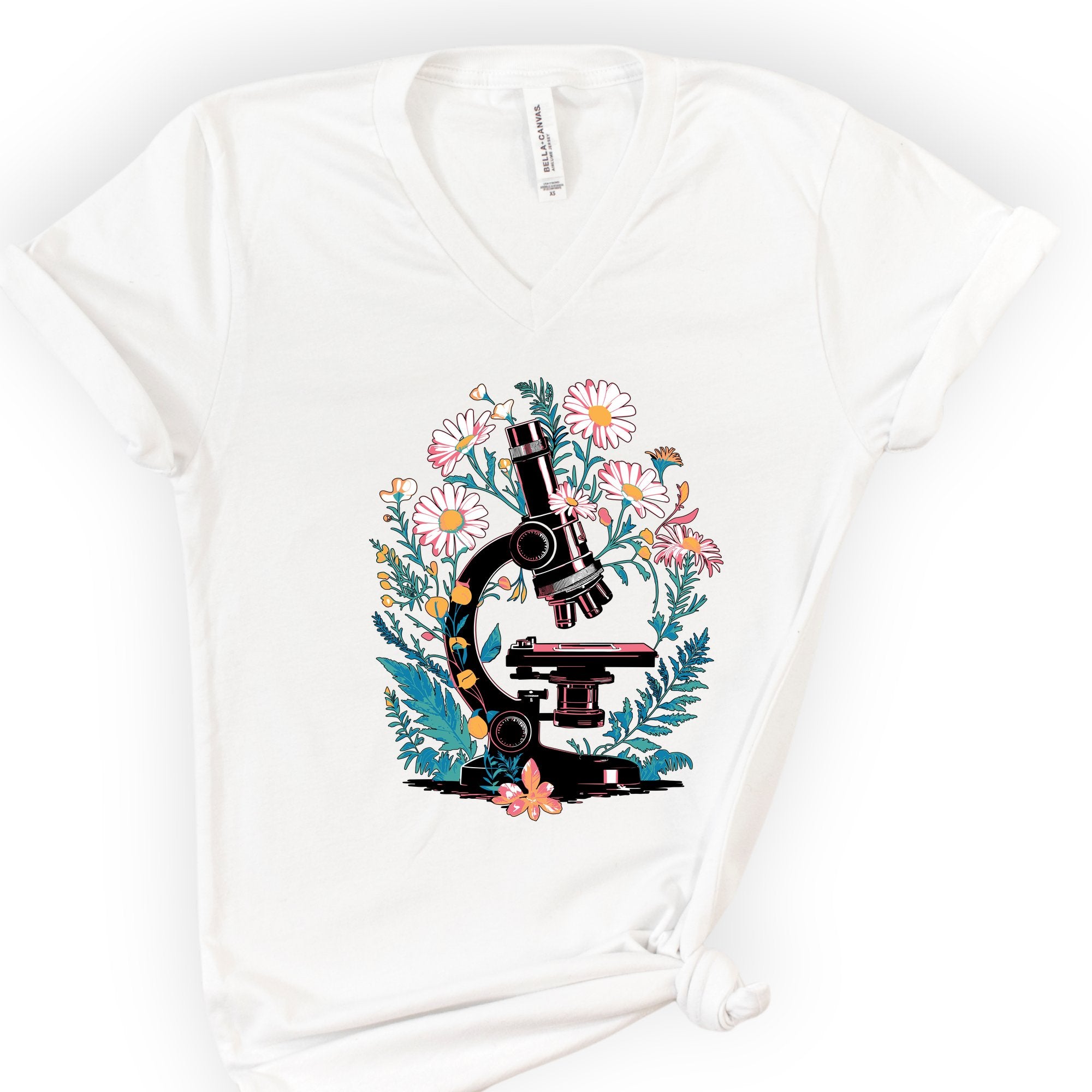 Floral Microscope v-neck t-shirt — White