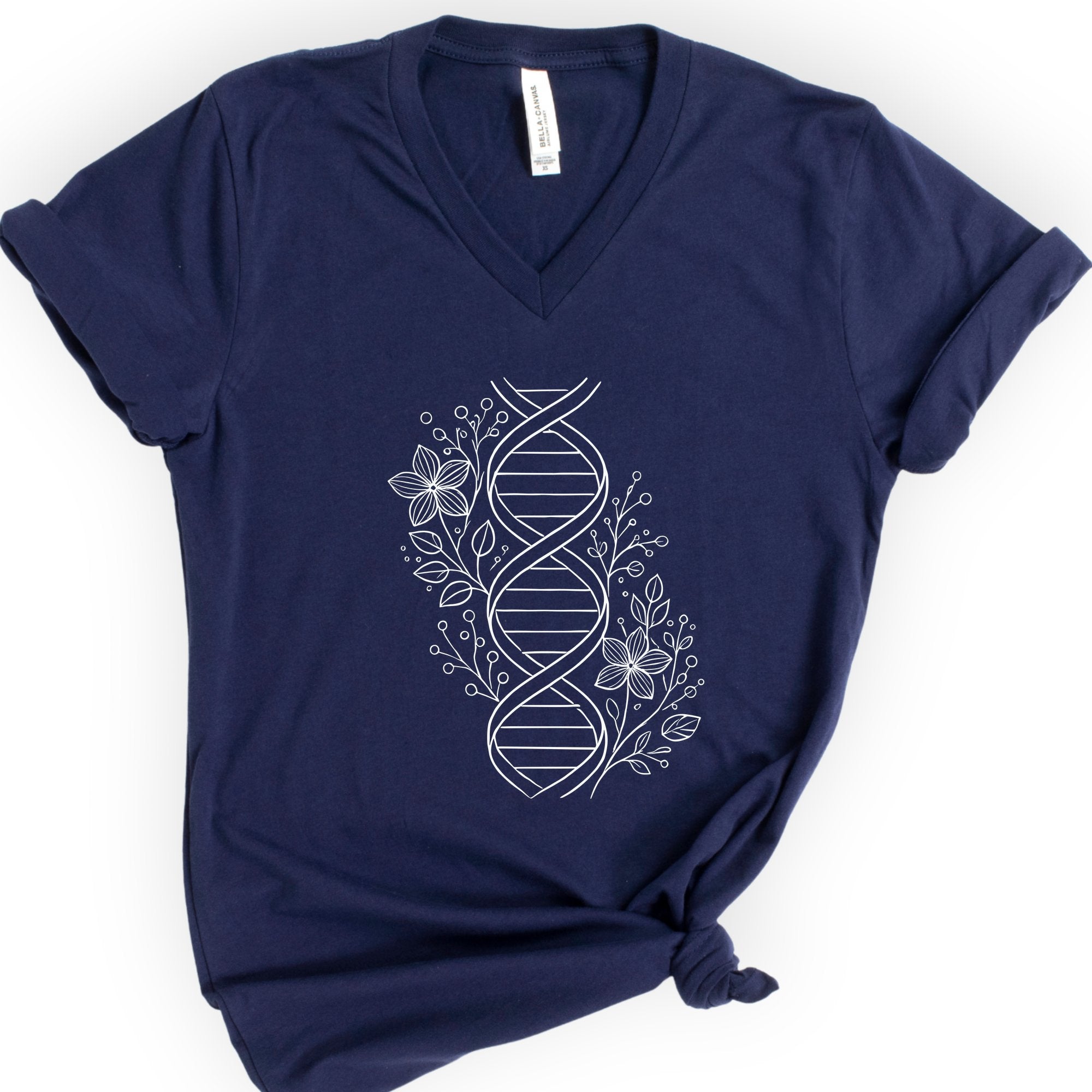 Floral One Line DNA v-neck t-shirt — Navy