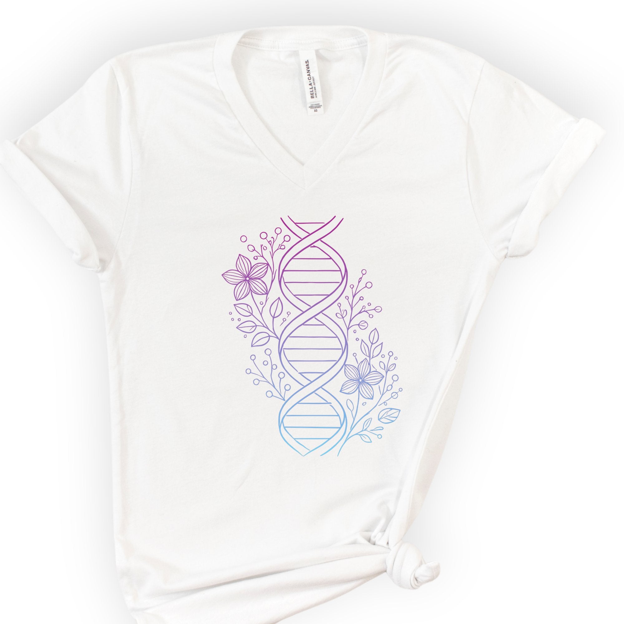 Floral One Line DNA v-neck t-shirt — White