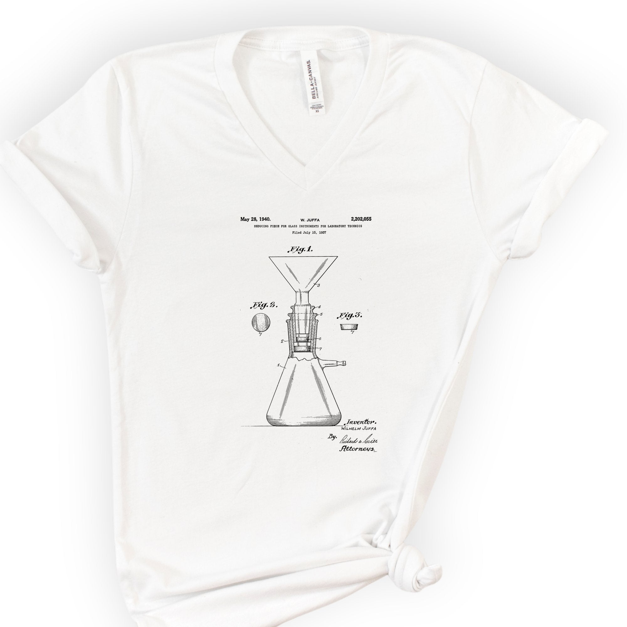 Glass Instrument Patent v-neck t-shirt — White