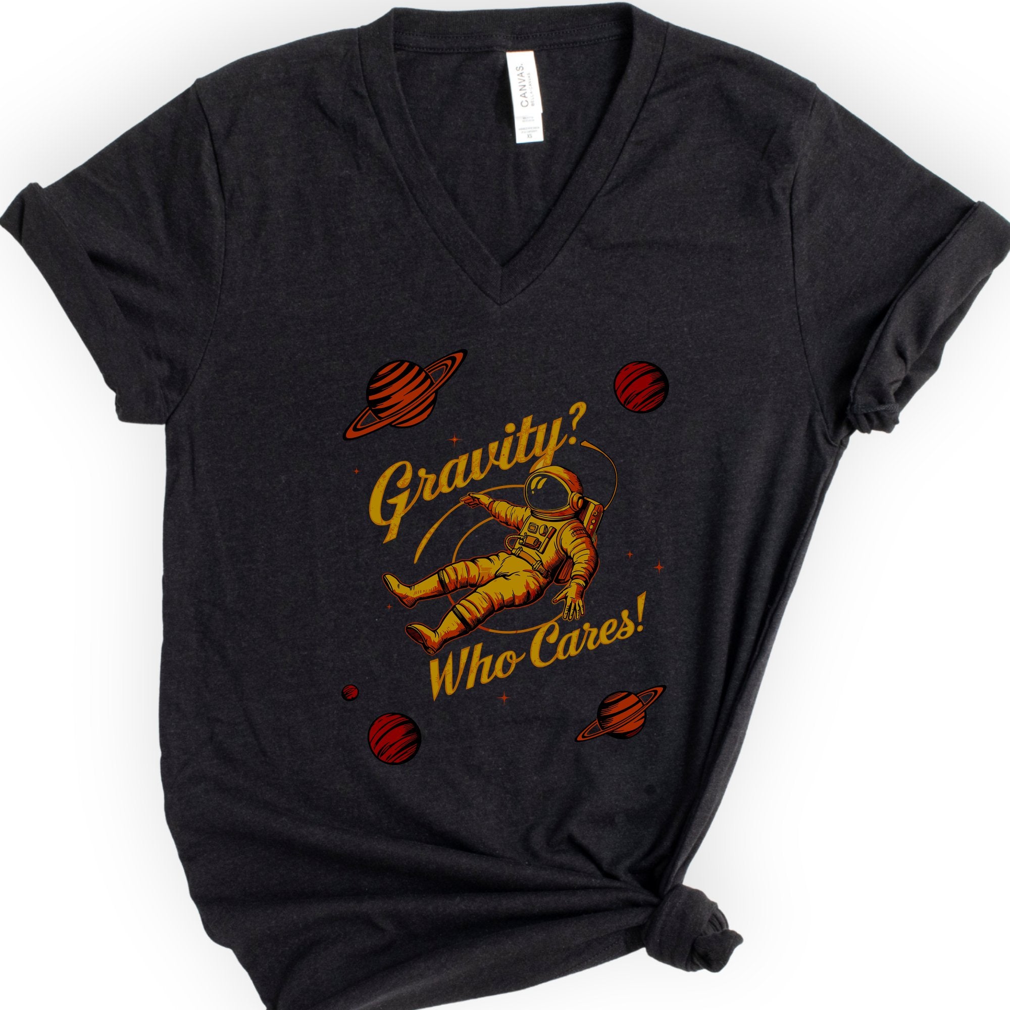 Gravity? Who Cares! v-neck t-shirt — Black