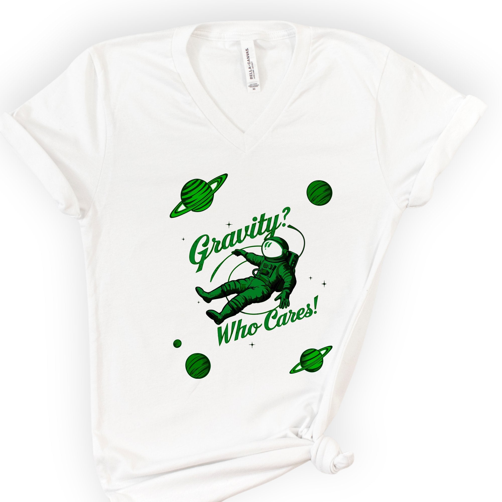Gravity? Who Cares! v-neck t-shirt — White