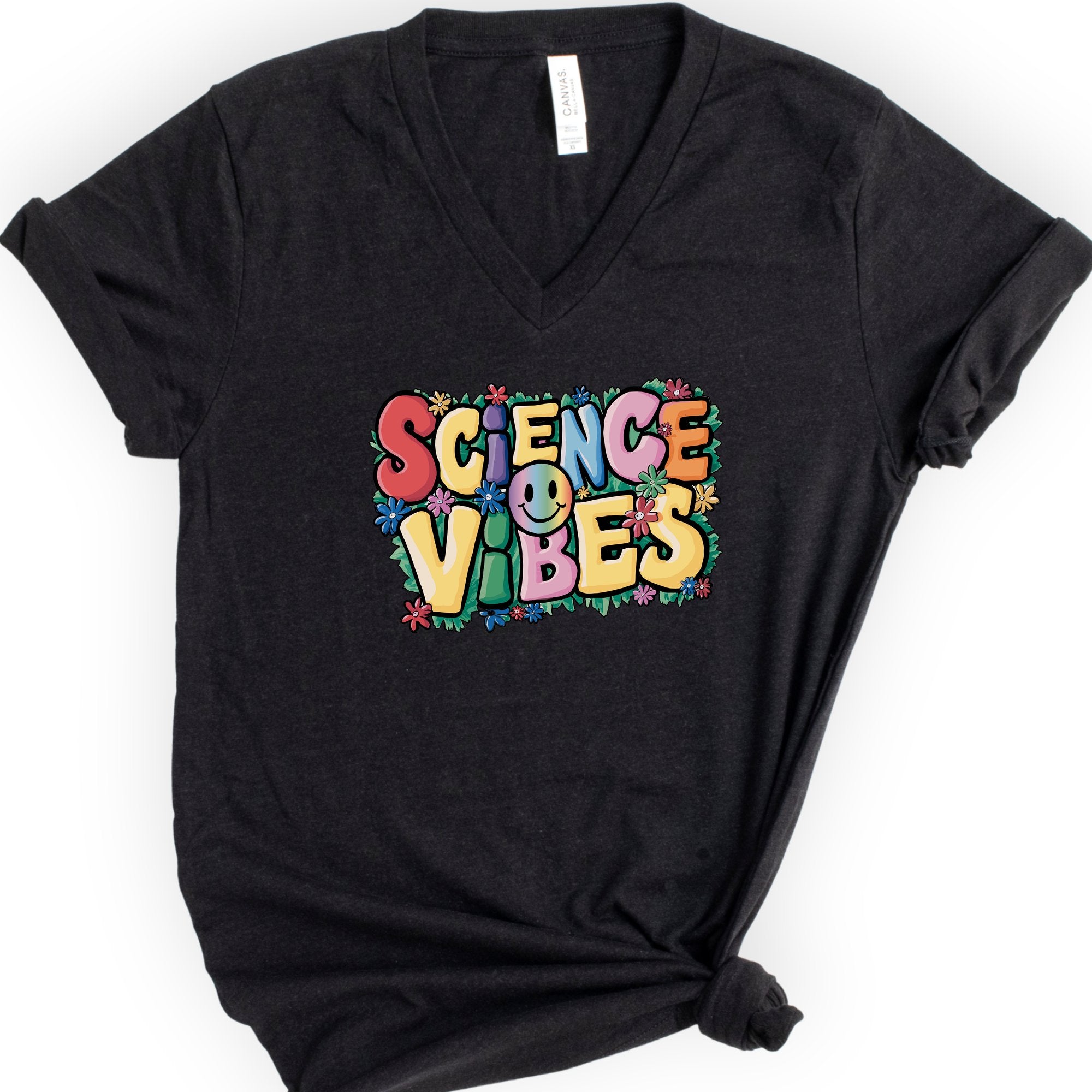 Happy Science Vibes v-neck t-shirt — Black