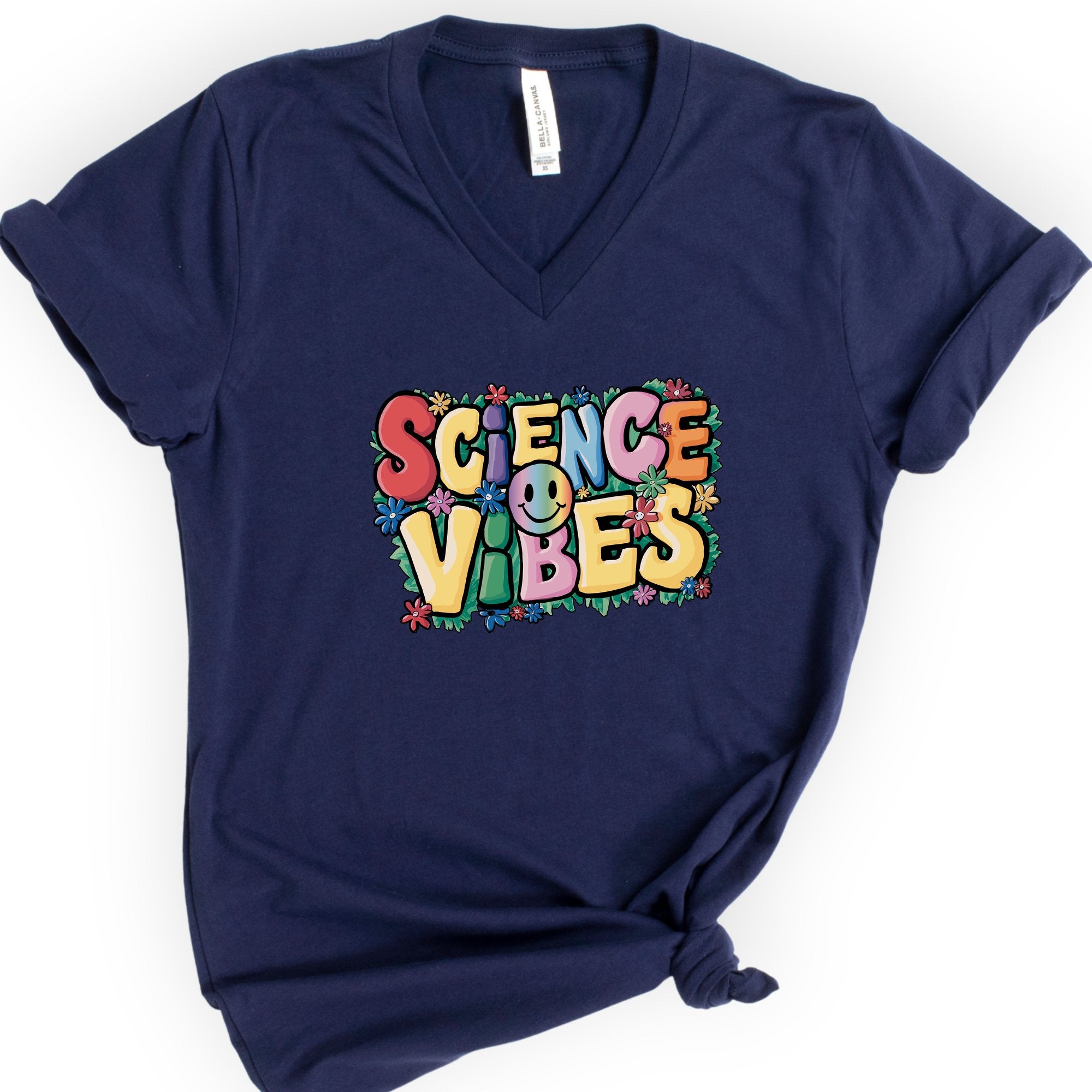 Happy Science Vibes v-neck t-shirt — Navy