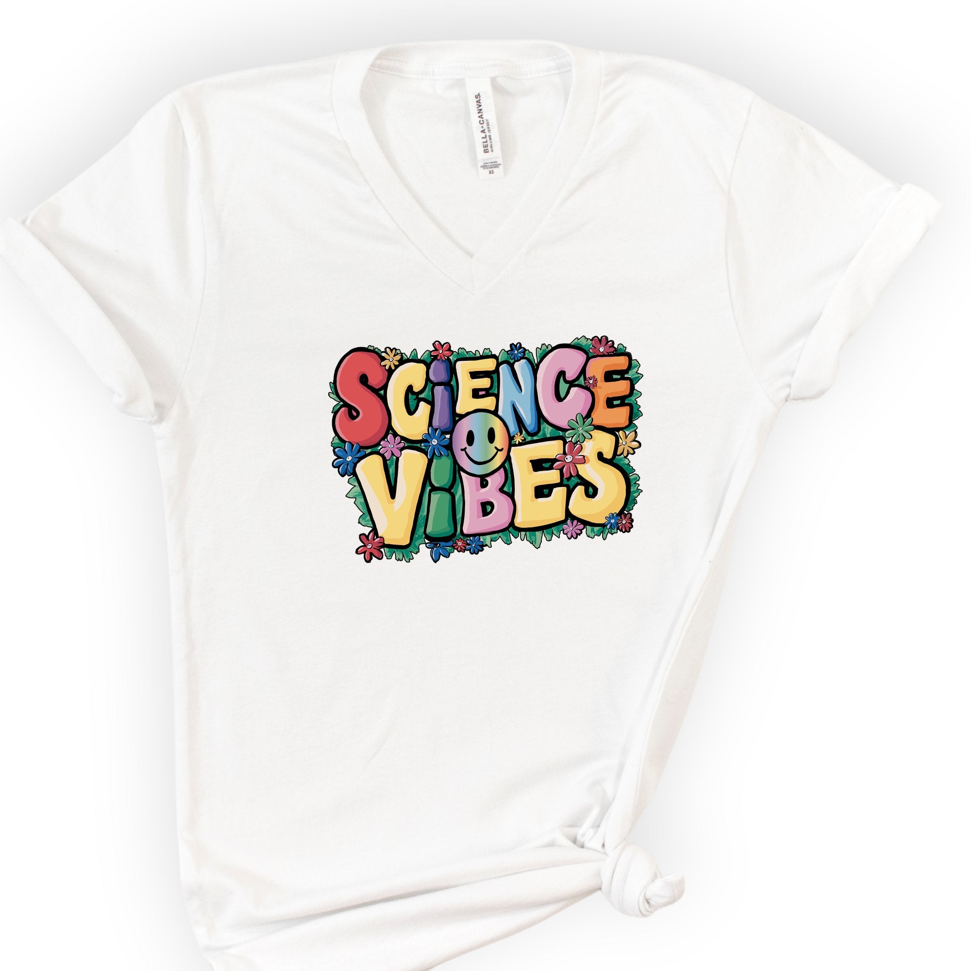 Happy Science Vibes v-neck t-shirt — White