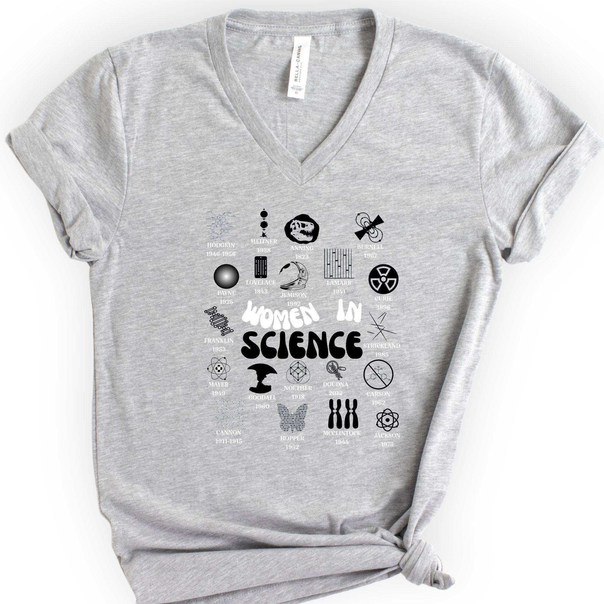 Historic Women Scientists v-neck t-shirt — Athletic Heather