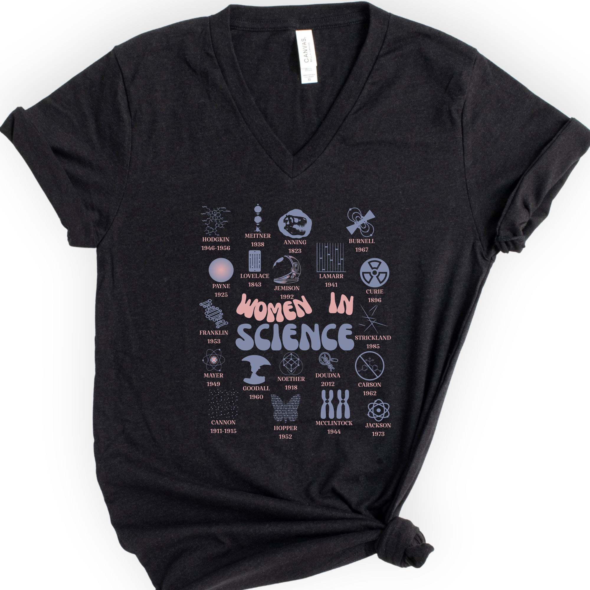 Historic Women Scientists v-neck t-shirt — Black