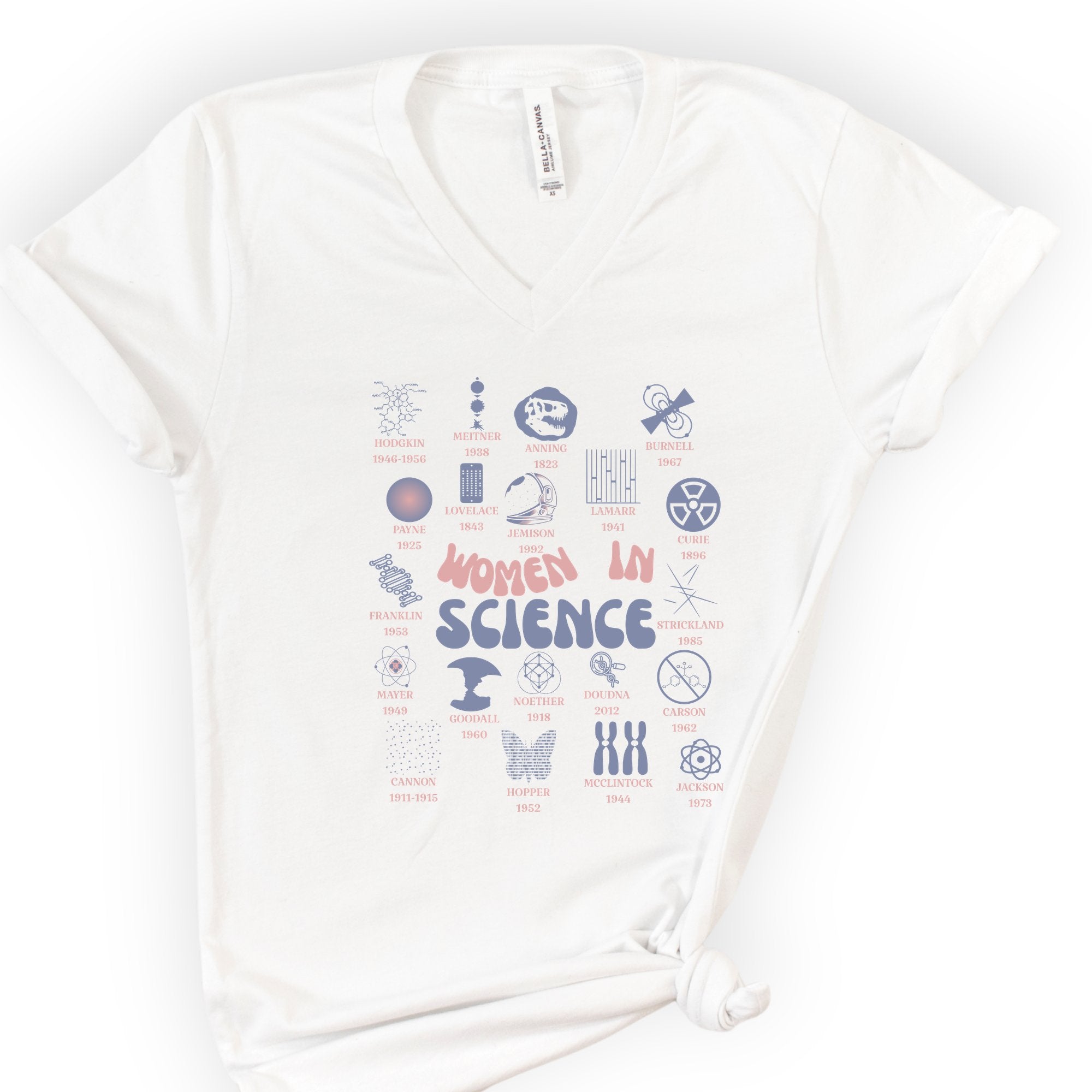 Historic Women Scientists v-neck t-shirt — White
