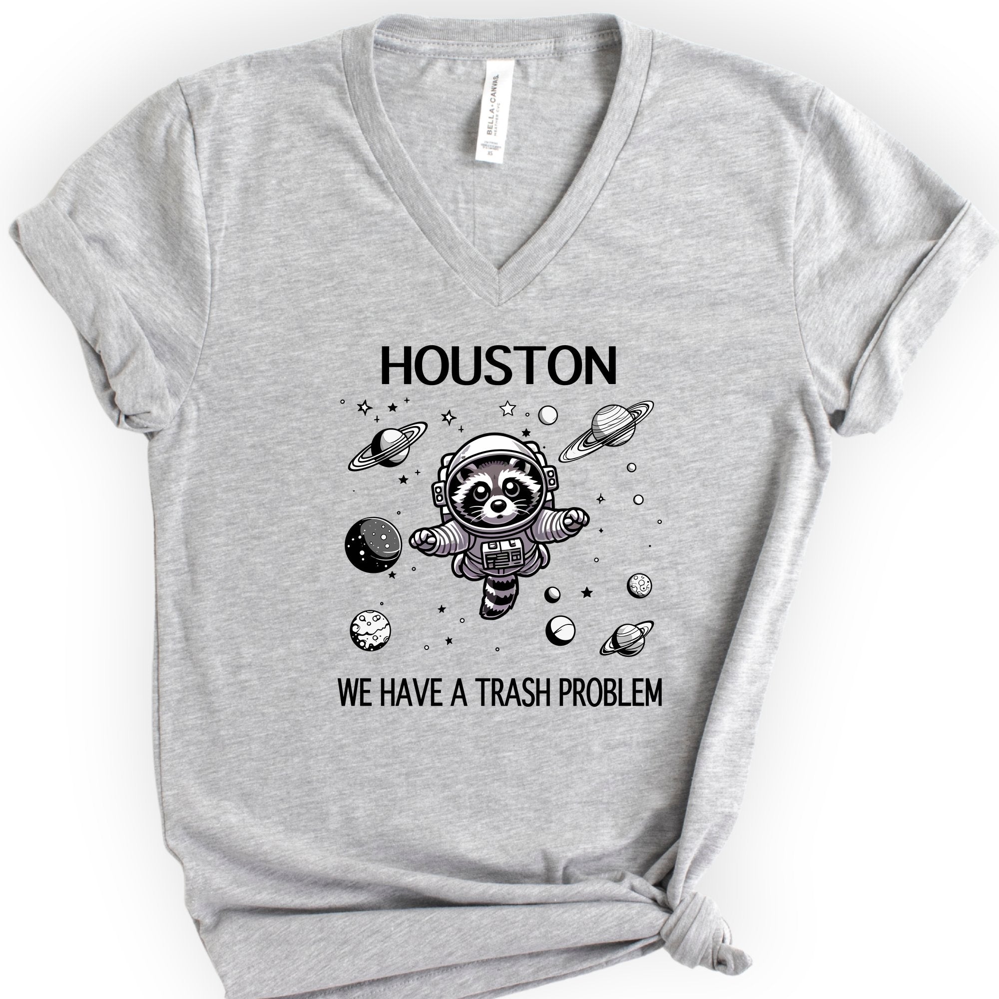 Houston We Have A Trash Problem v-neck t-shirt — Athletic Heather