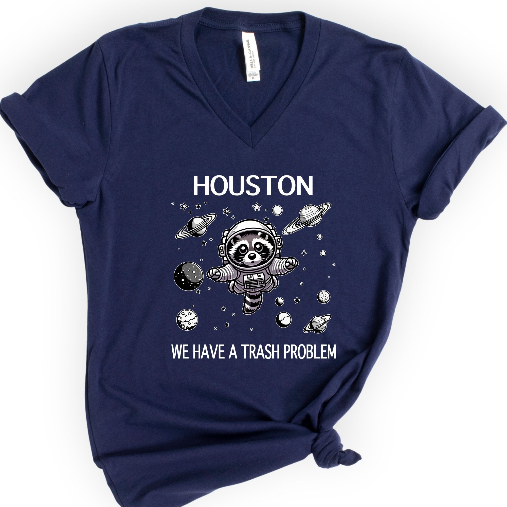 Houston We Have A Trash Problem v-neck t-shirt — Navy