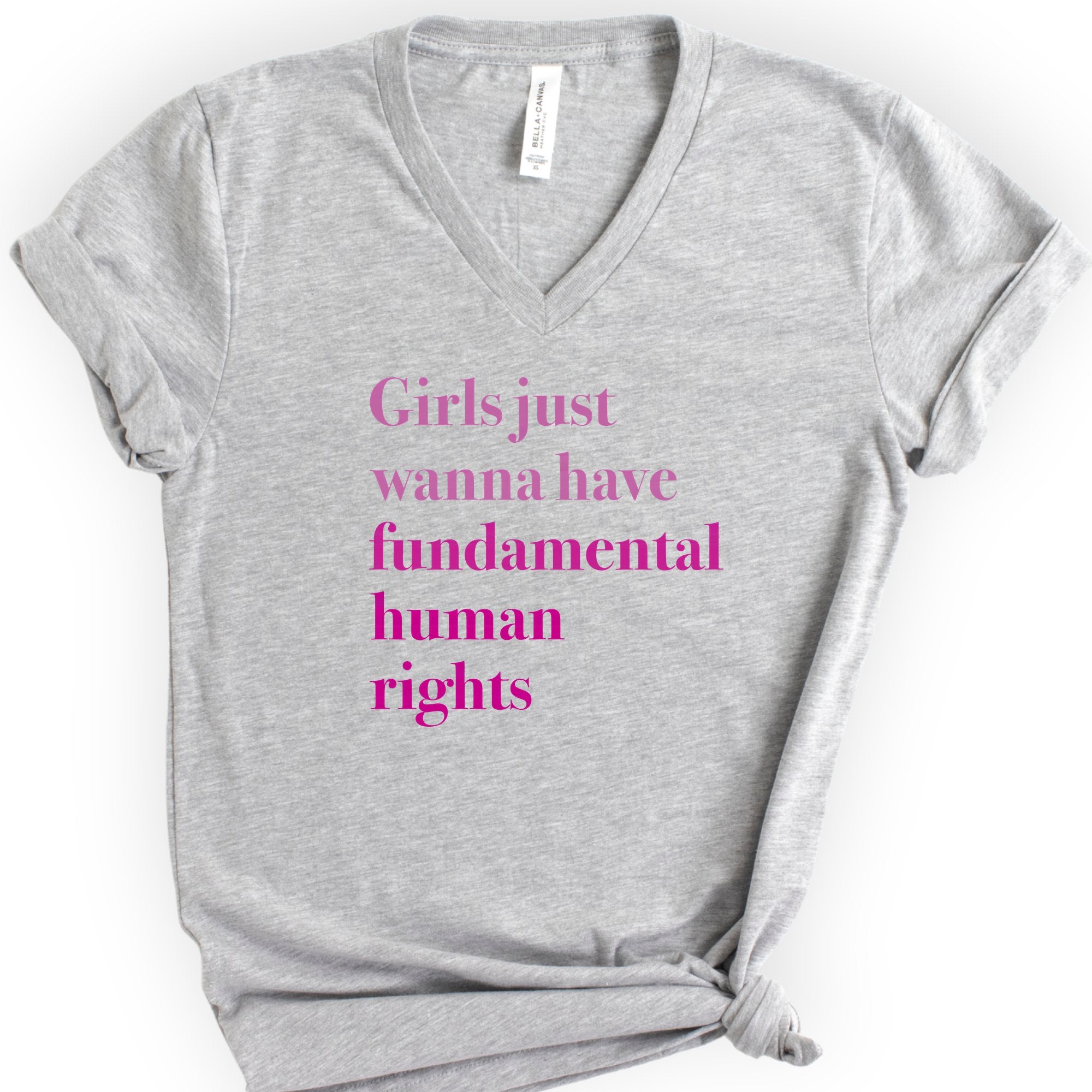 Girls Just Wanna Have Fundamental Human Rights v-neck t-shirt — Athletic Heather