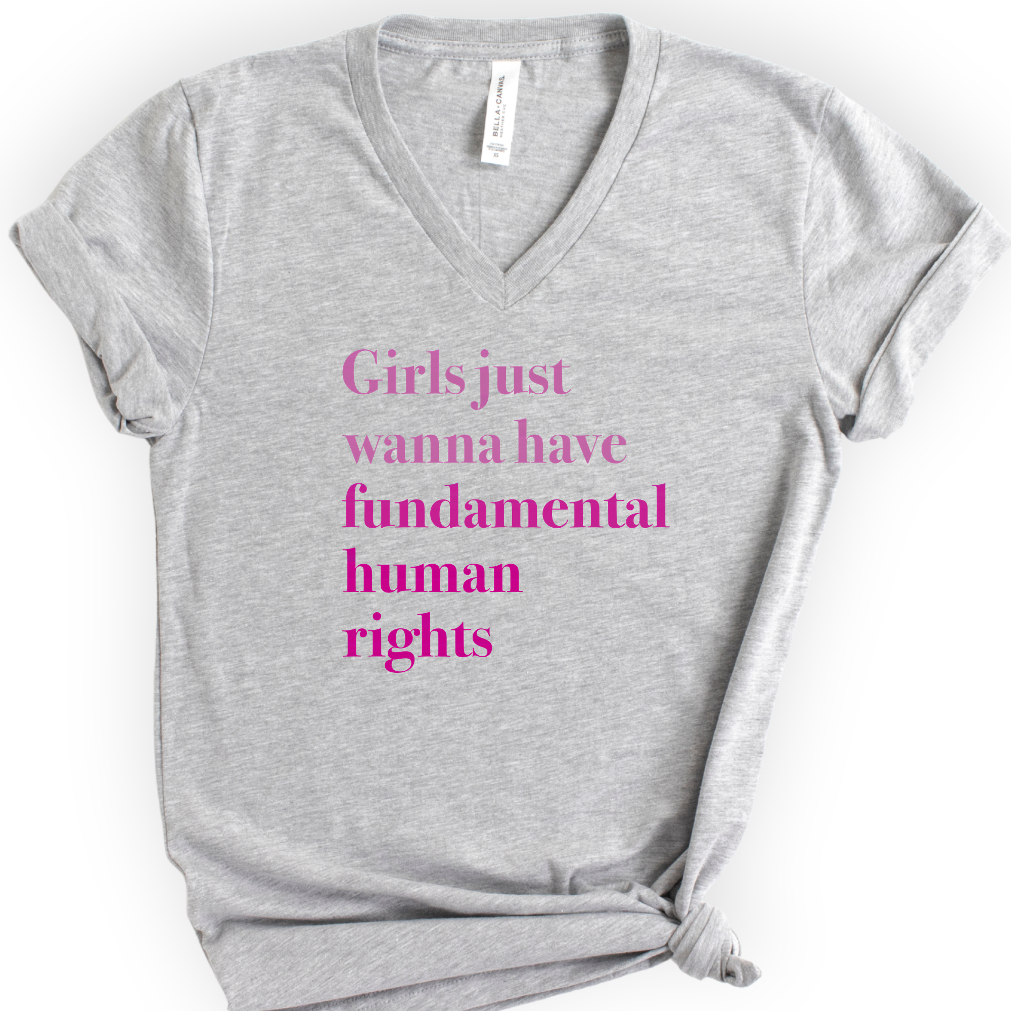 Girls Just Wanna Have Fundamental Human Rights v-neck t-shirt — Athletic Heather