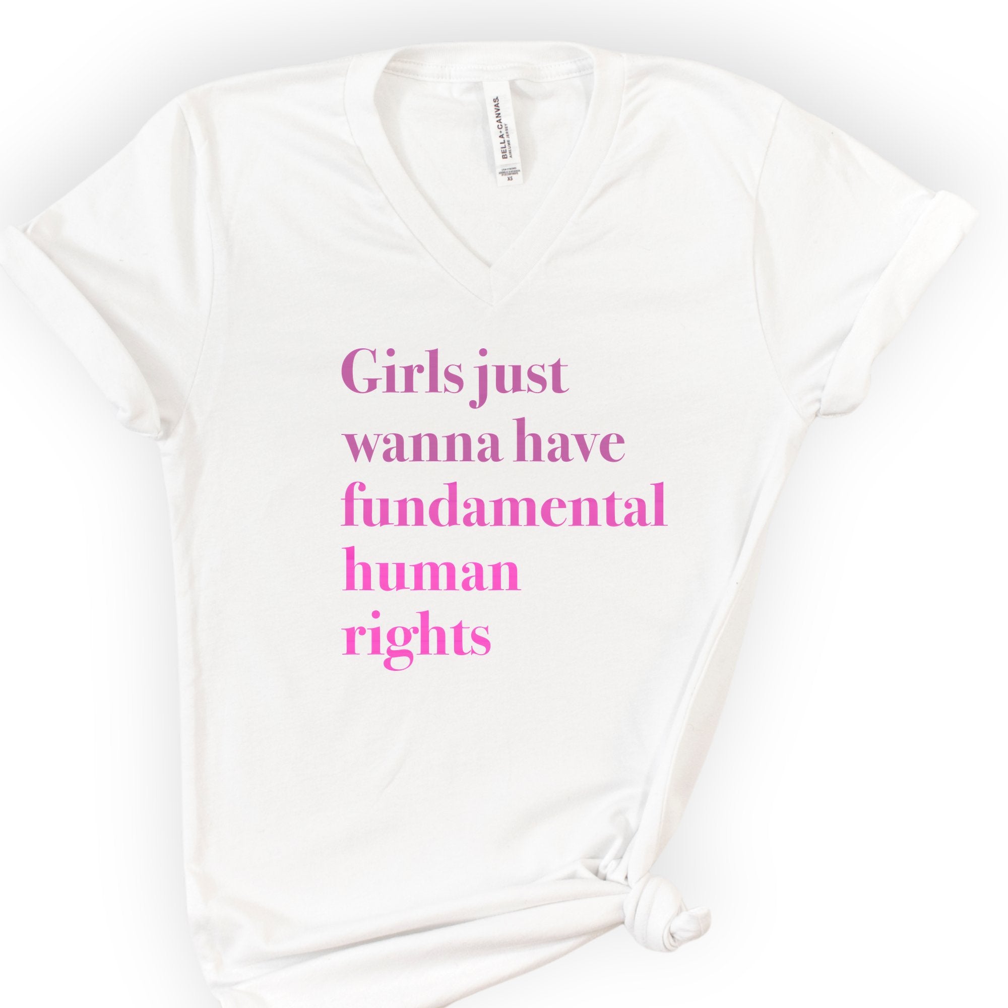 Girls Just Wanna Have Fundamental Human Rights v-neck t-shirt — White