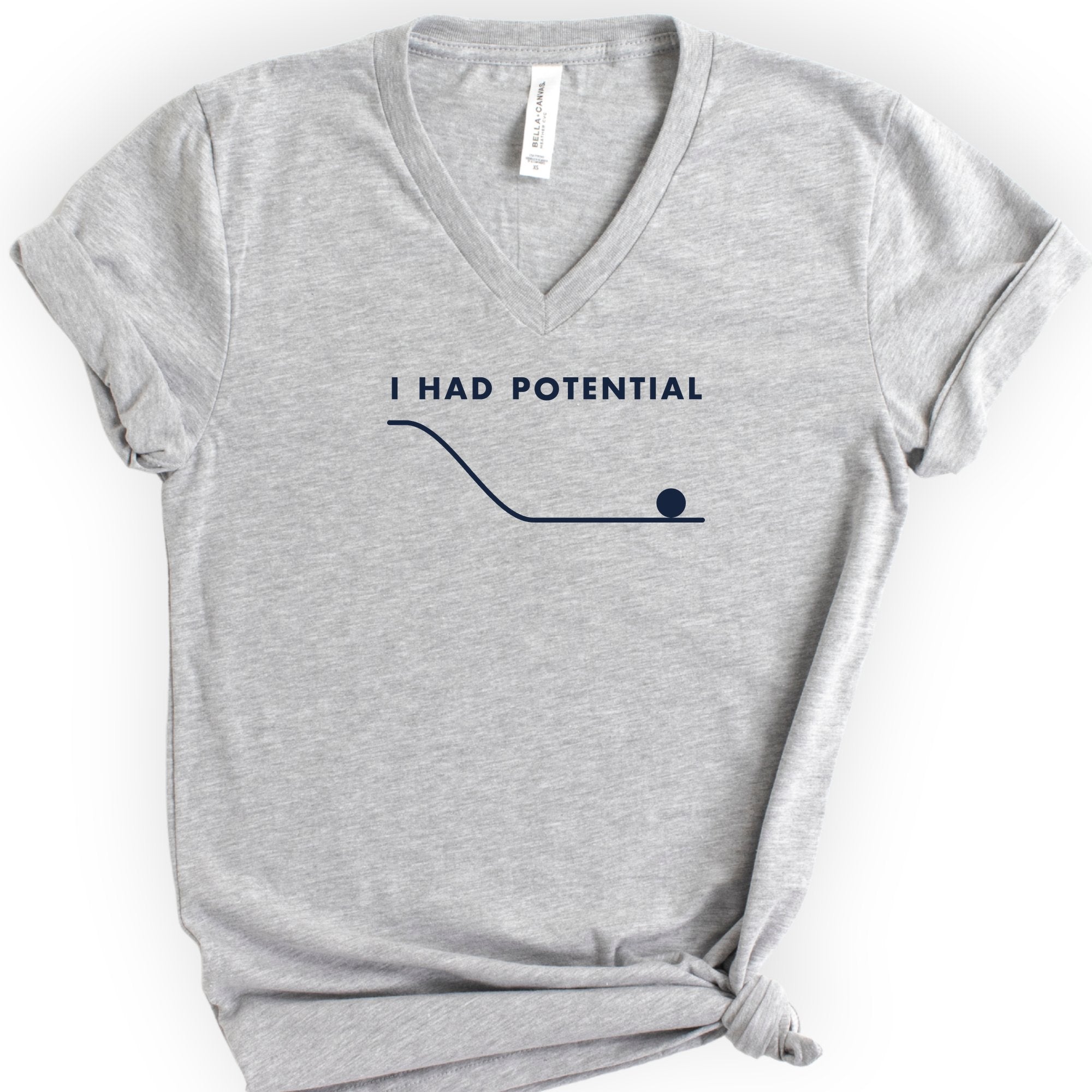 I Had Potential v-neck t-shirt — Athletic Heather