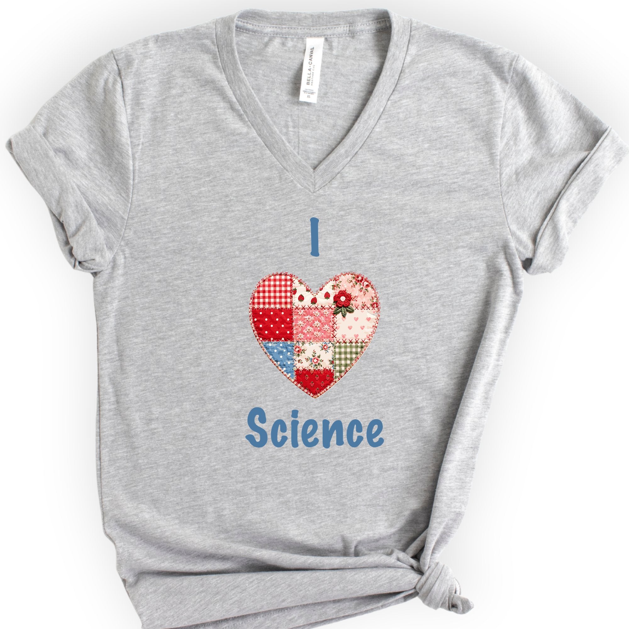 I Hearth Science Patchwork v-neck t-shirt — Athletic Heather
