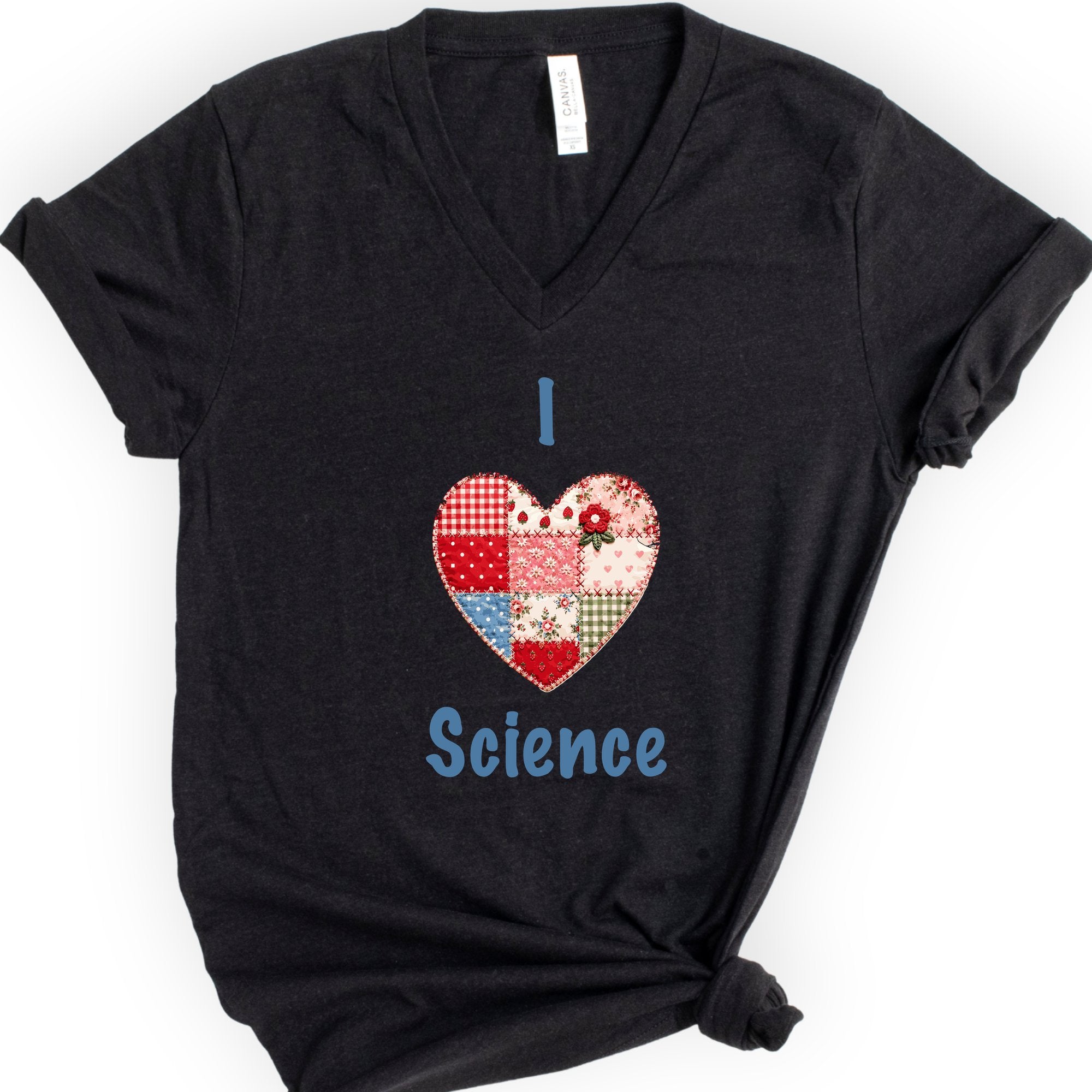I Hearth Science Patchwork v-neck t-shirt — Black
