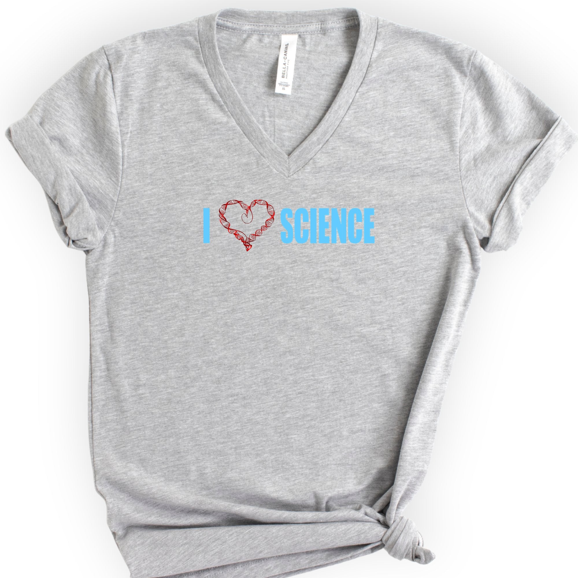 I Love Science v-neck t-shirt — Athletic Heather