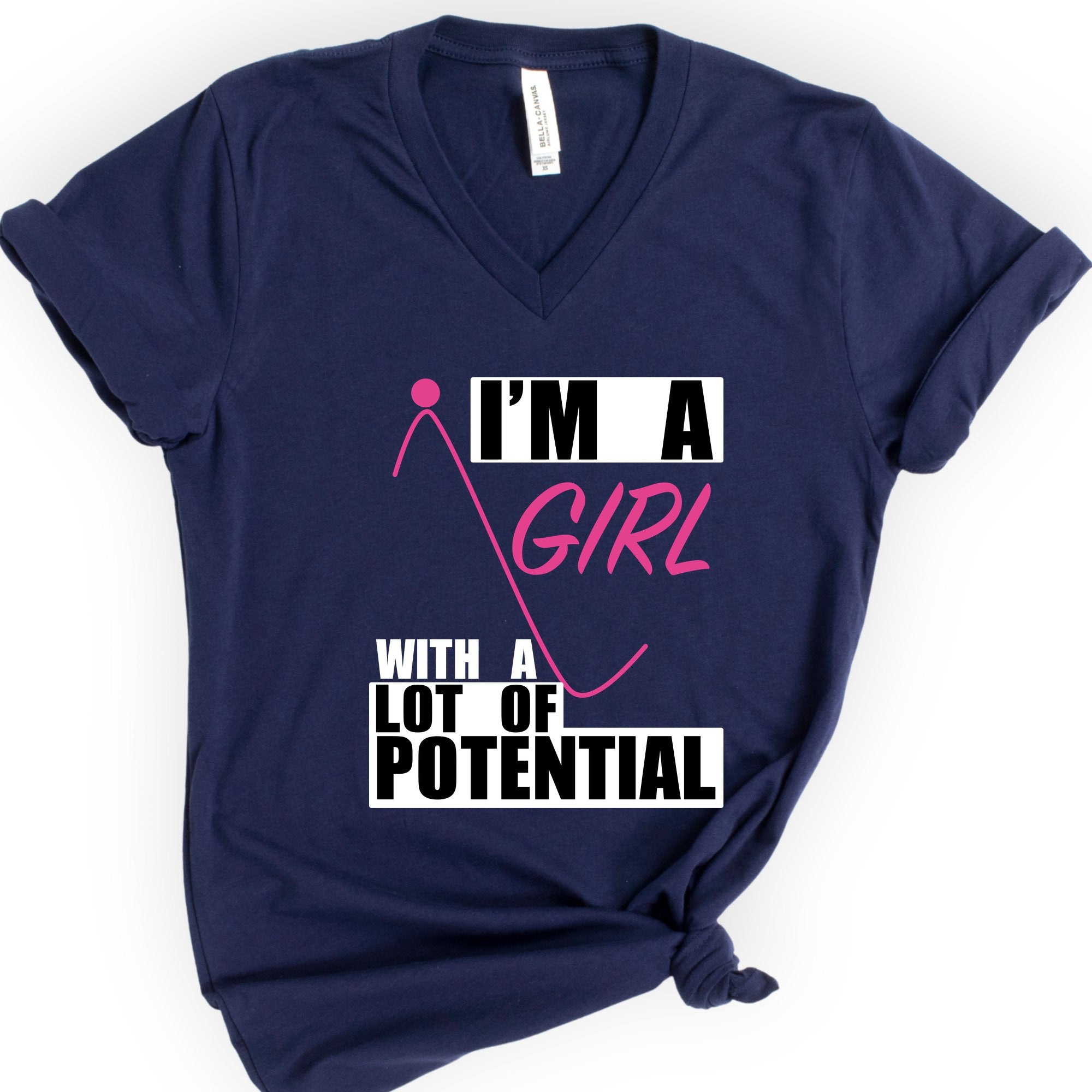 I'm A Girl With A Lot Of Potential v-neck t-shirt — Navy