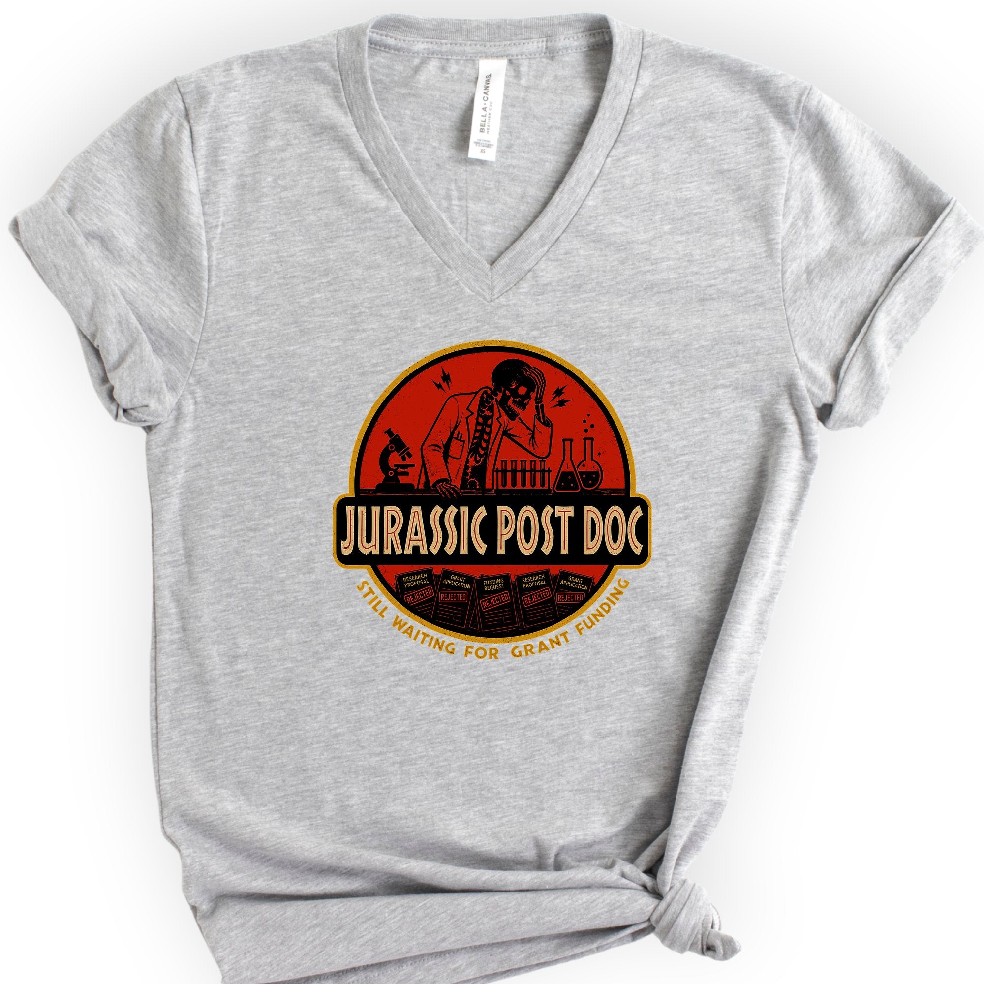 Jurassic Post Doc v-neck t-shirt — Athletic Heather