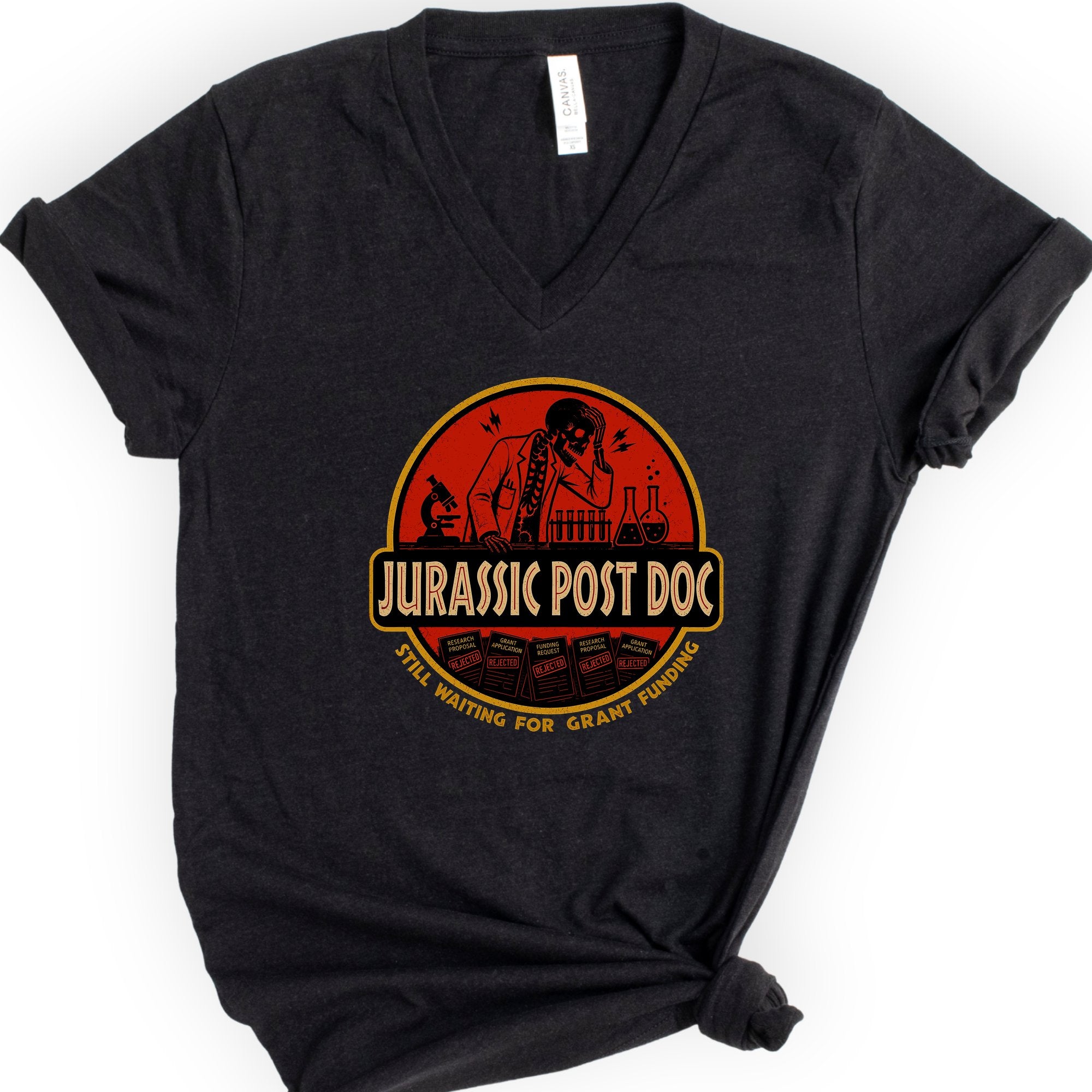 Jurassic Post Doc v-neck t-shirt — Black