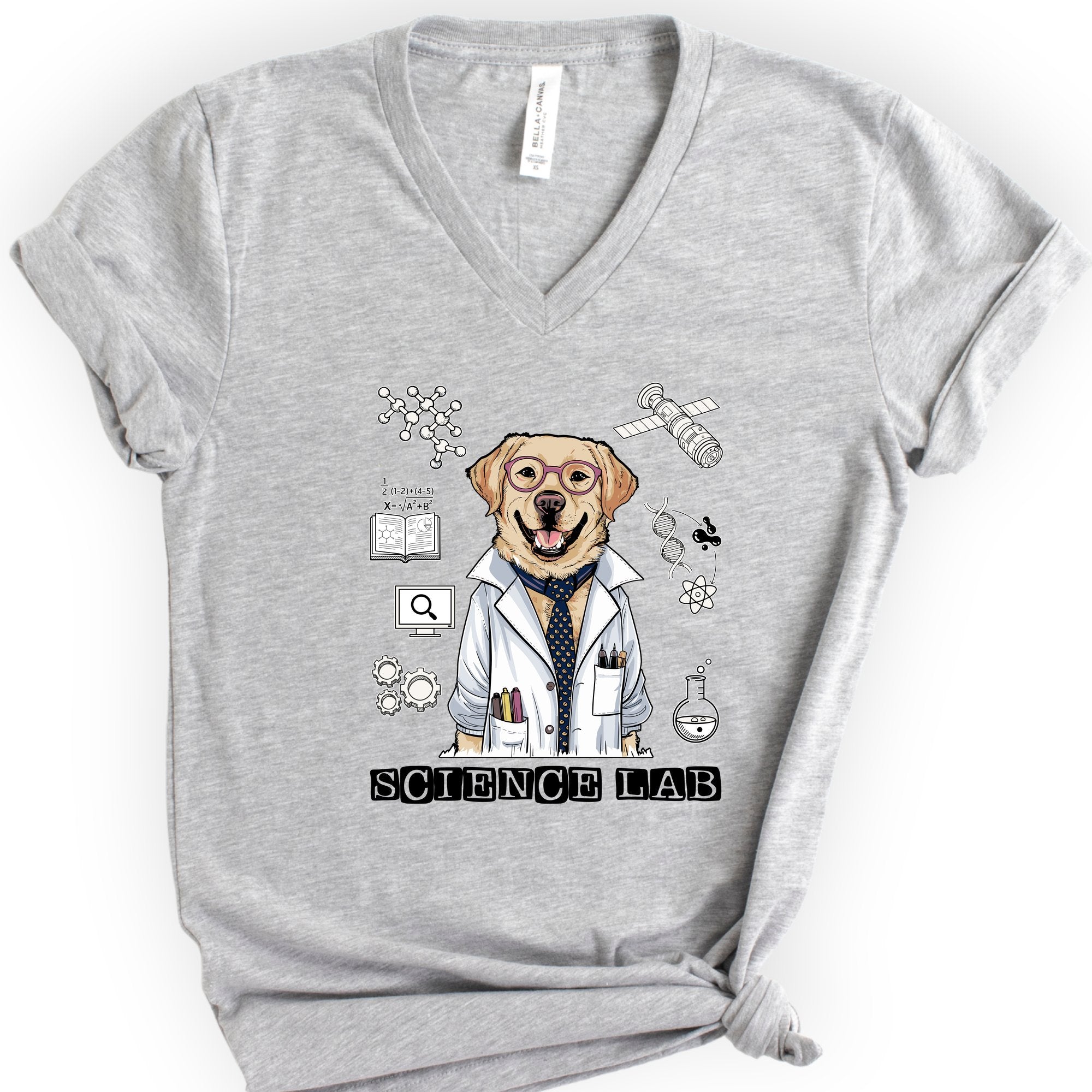 Lab Dog Scientist v-neck t-shirt — Athletic Heather