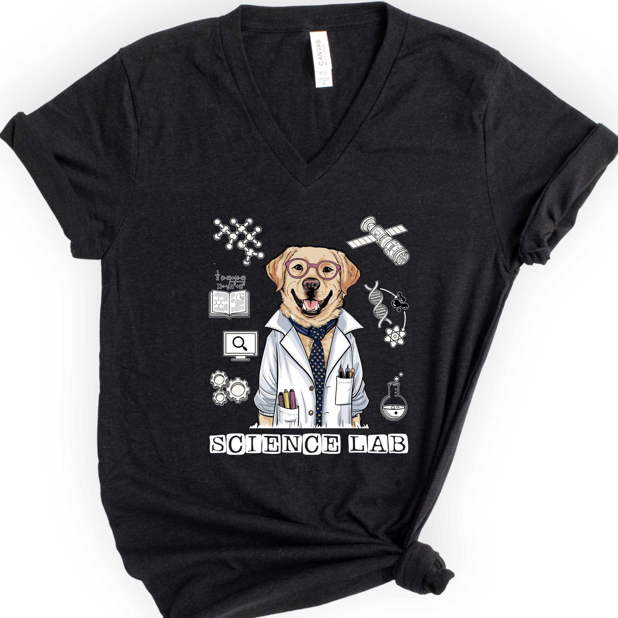 Lab Dog Scientist v-neck t-shirt — Black