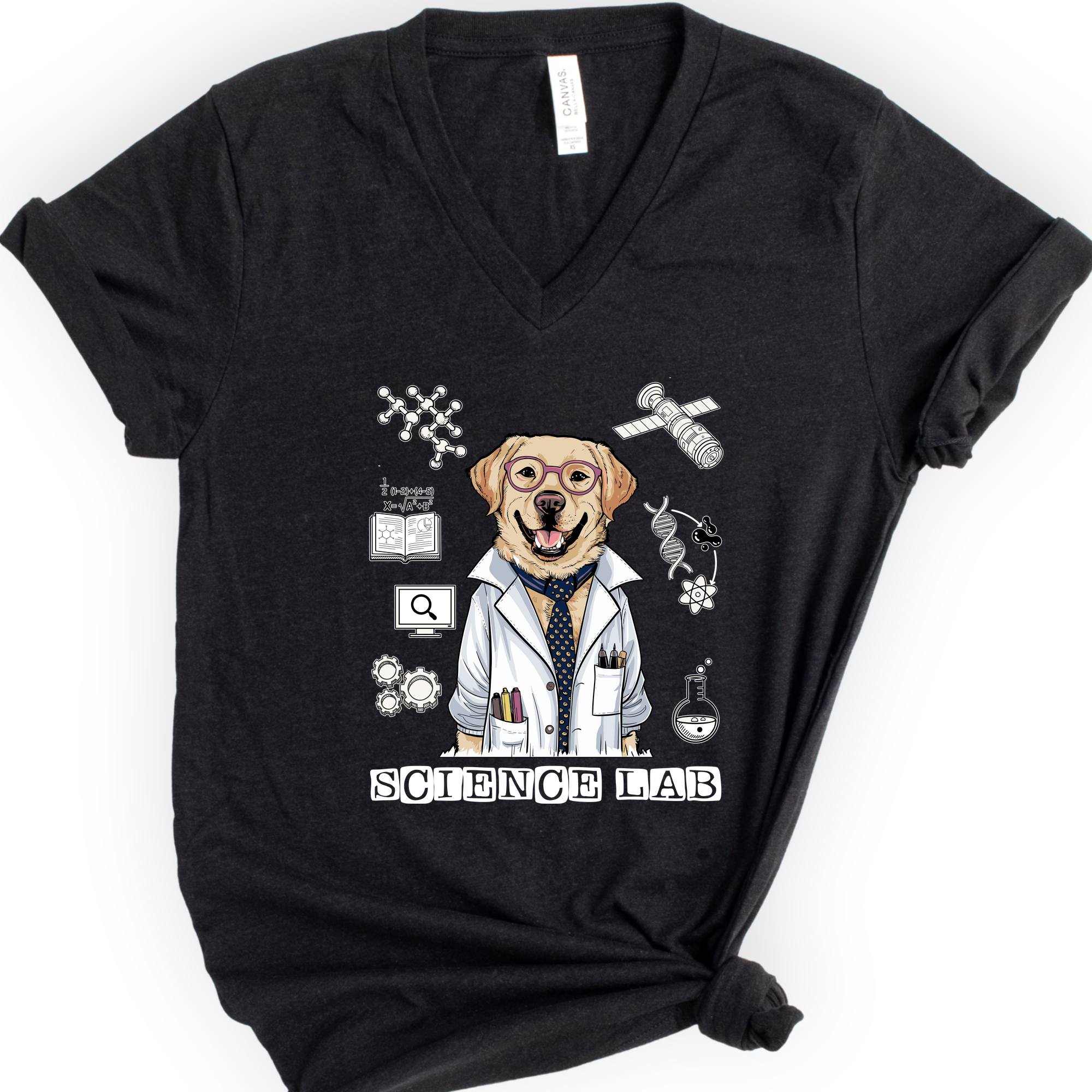 Lab Dog Scientist v-neck t-shirt — Black