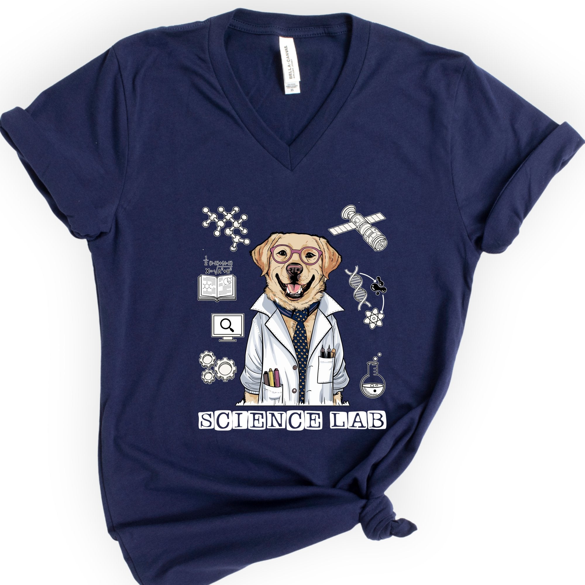 Lab Dog Scientist v-neck t-shirt — Navy