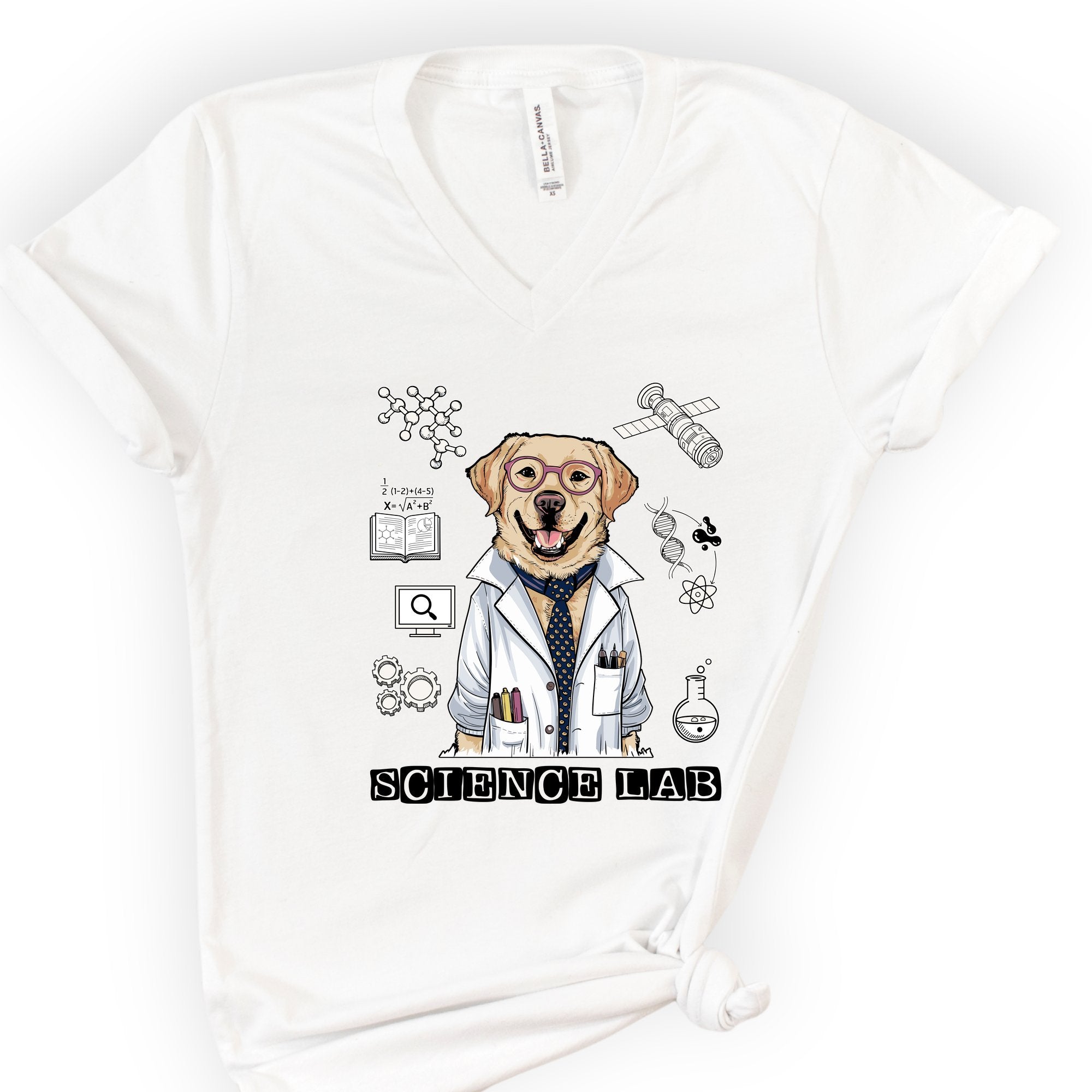 Lab Dog Scientist v-neck t-shirt — White