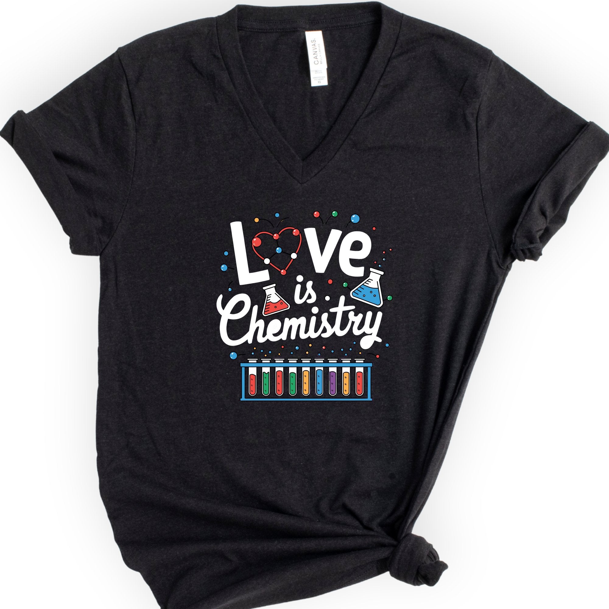 Love Is Chemistry v-neck t-shirt — Black