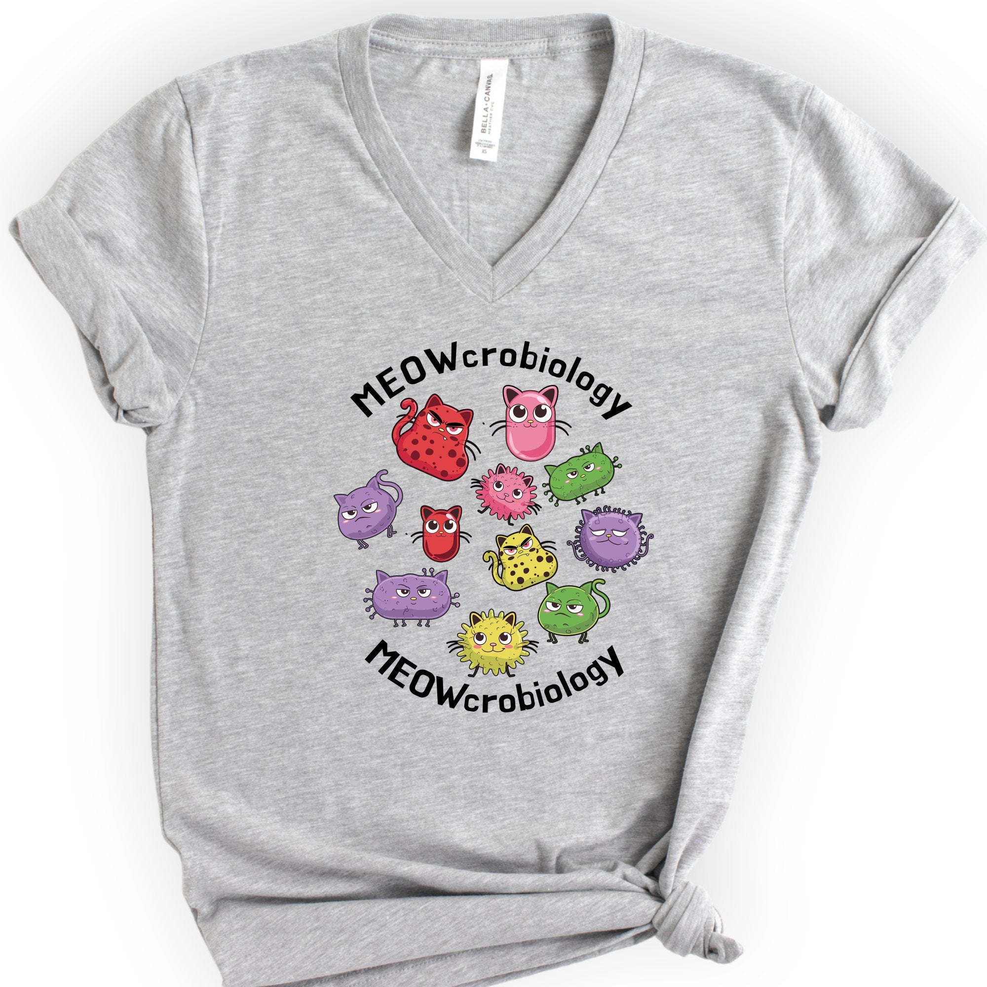 Meowcrobiology v-neck t-shirt — Athletic Heather