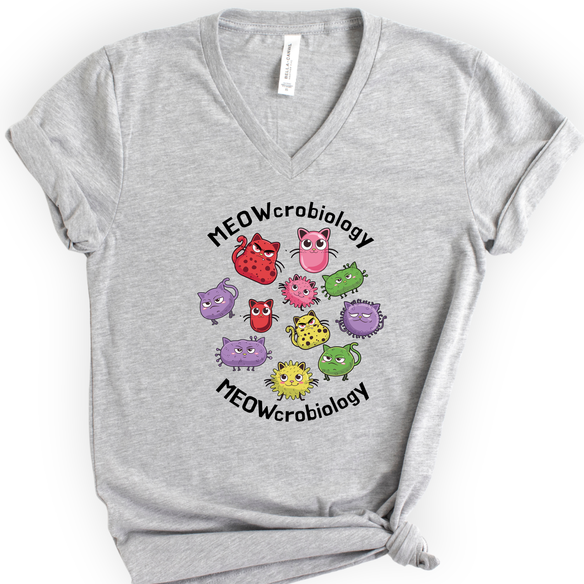 Meowcrobiology v-neck t-shirt — Athletic Heather