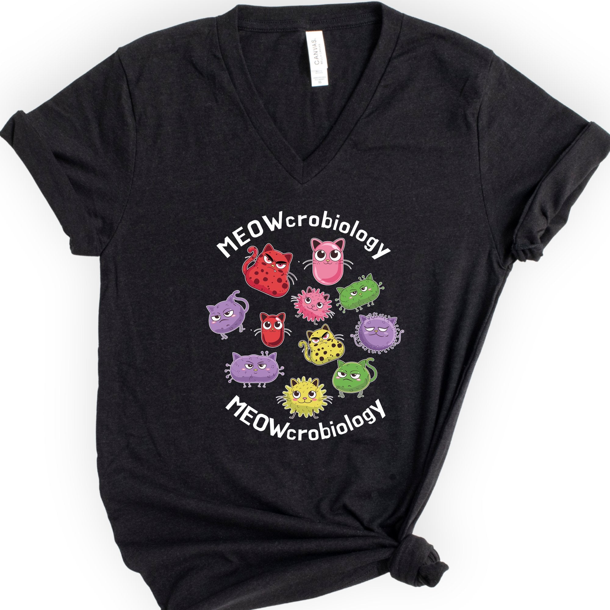 Meowcrobiology v-neck t-shirt — Black