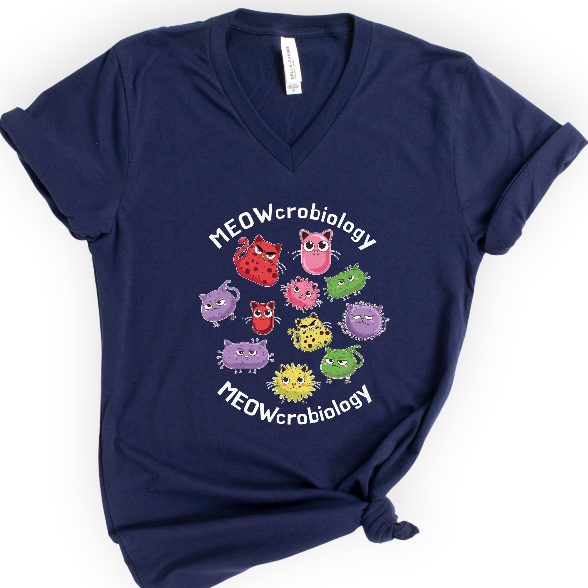 Meowcrobiology v-neck t-shirt — Navy
