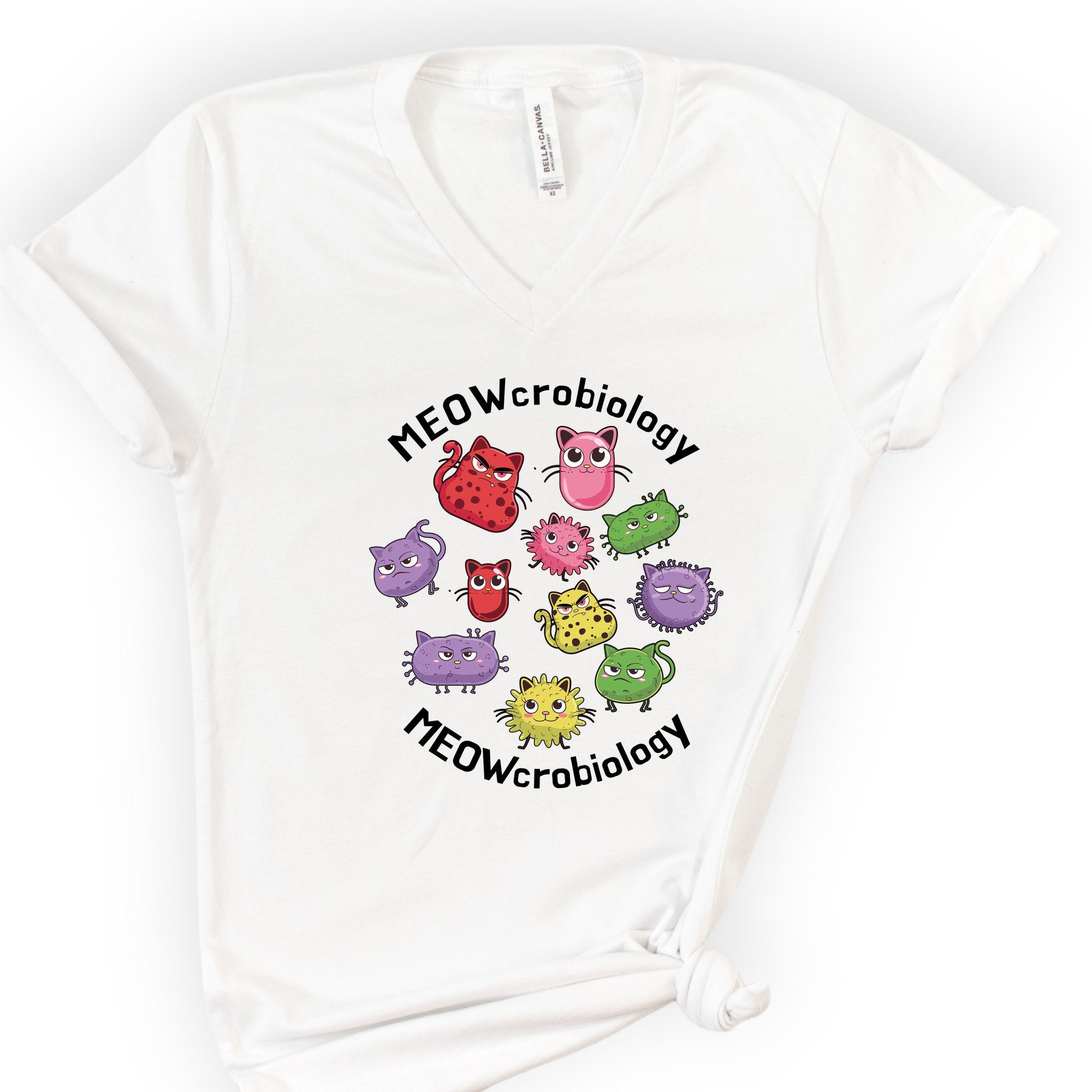 Meowcrobiology v-neck t-shirt — White