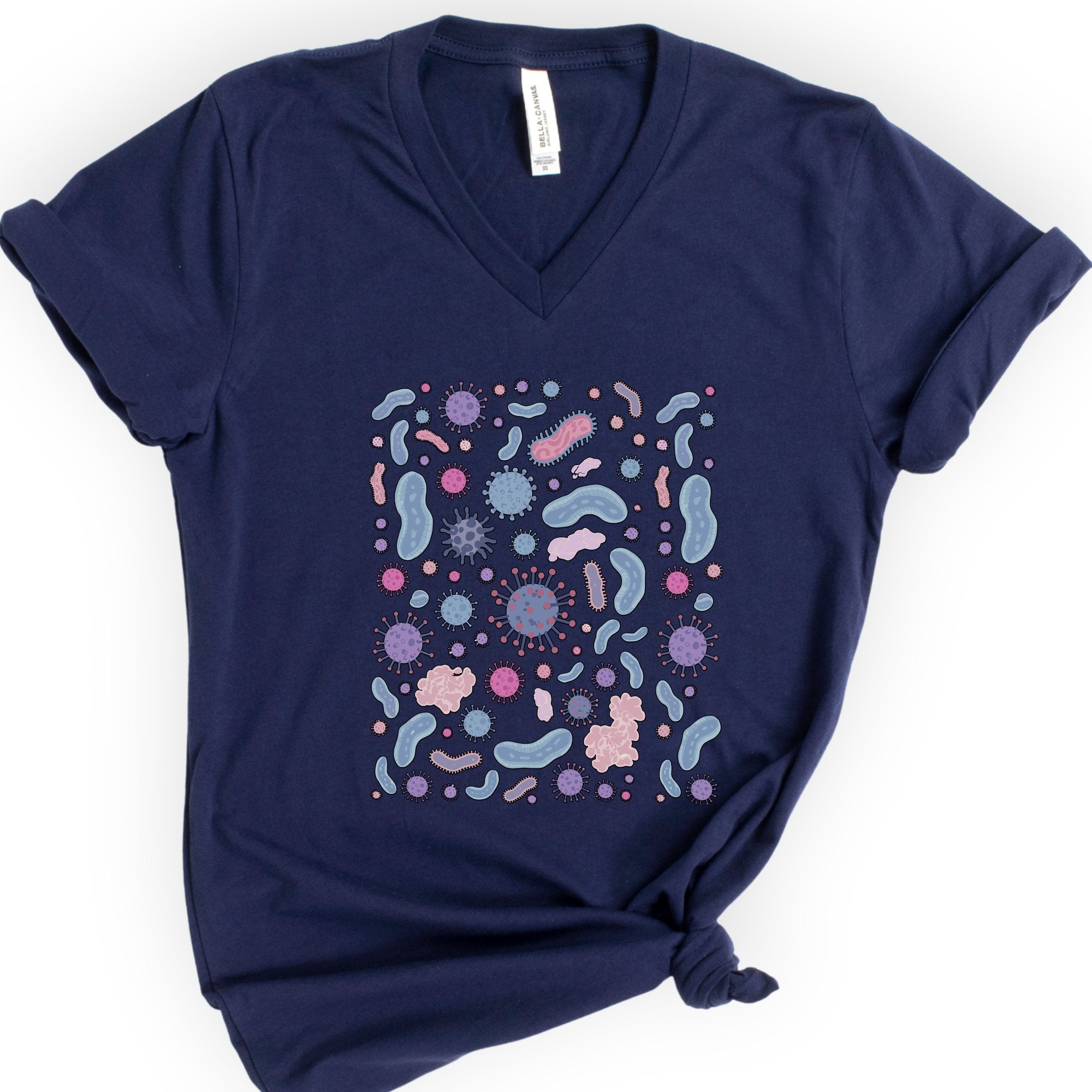 Microbiology v-neck t-shirt — Navy