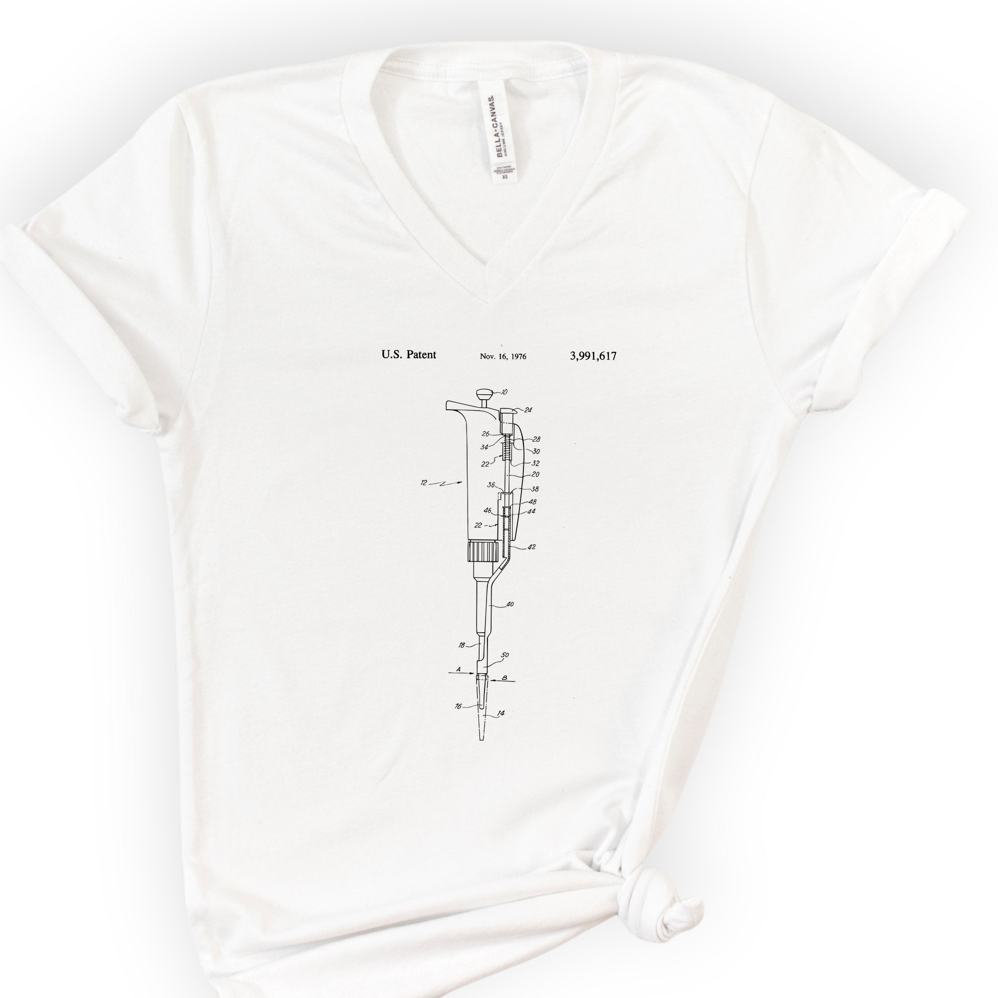 Micropipette Patent v-neck t-shirt — White