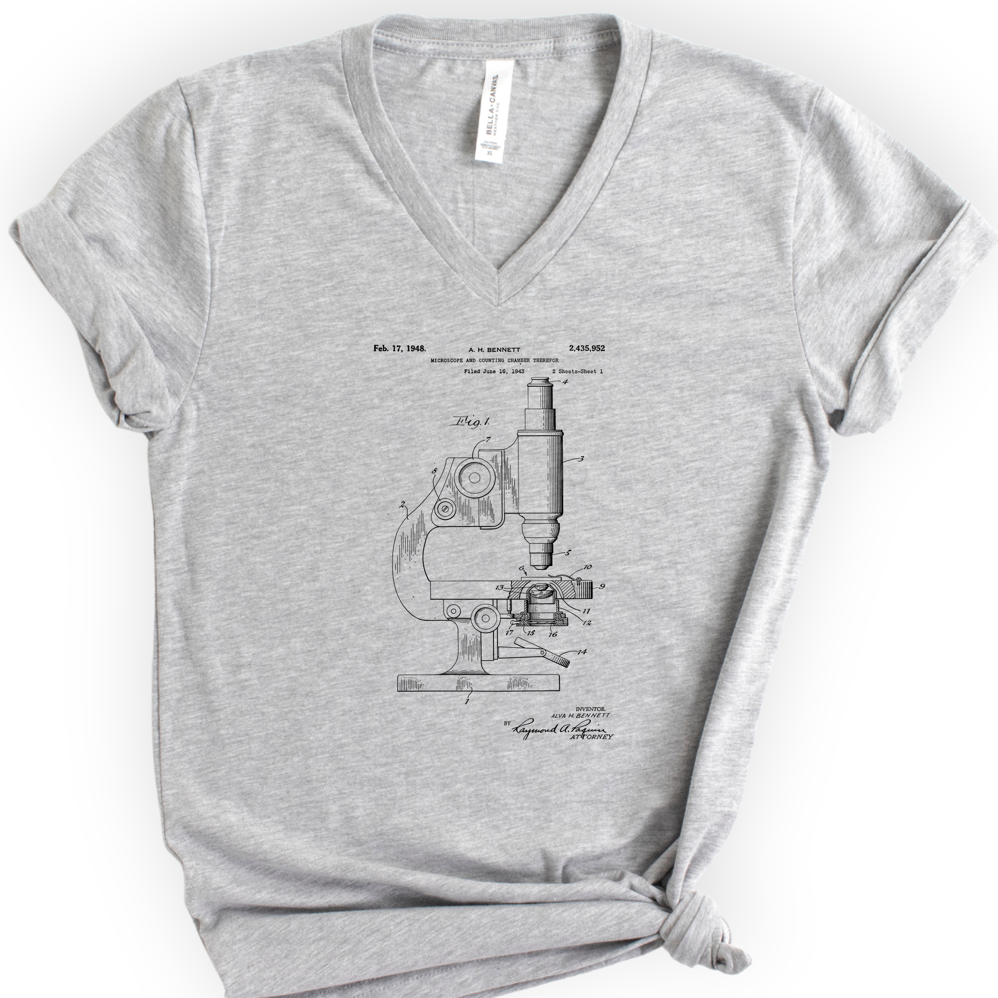 Microscope Patent v-neck t-shirt — Athletic Heather