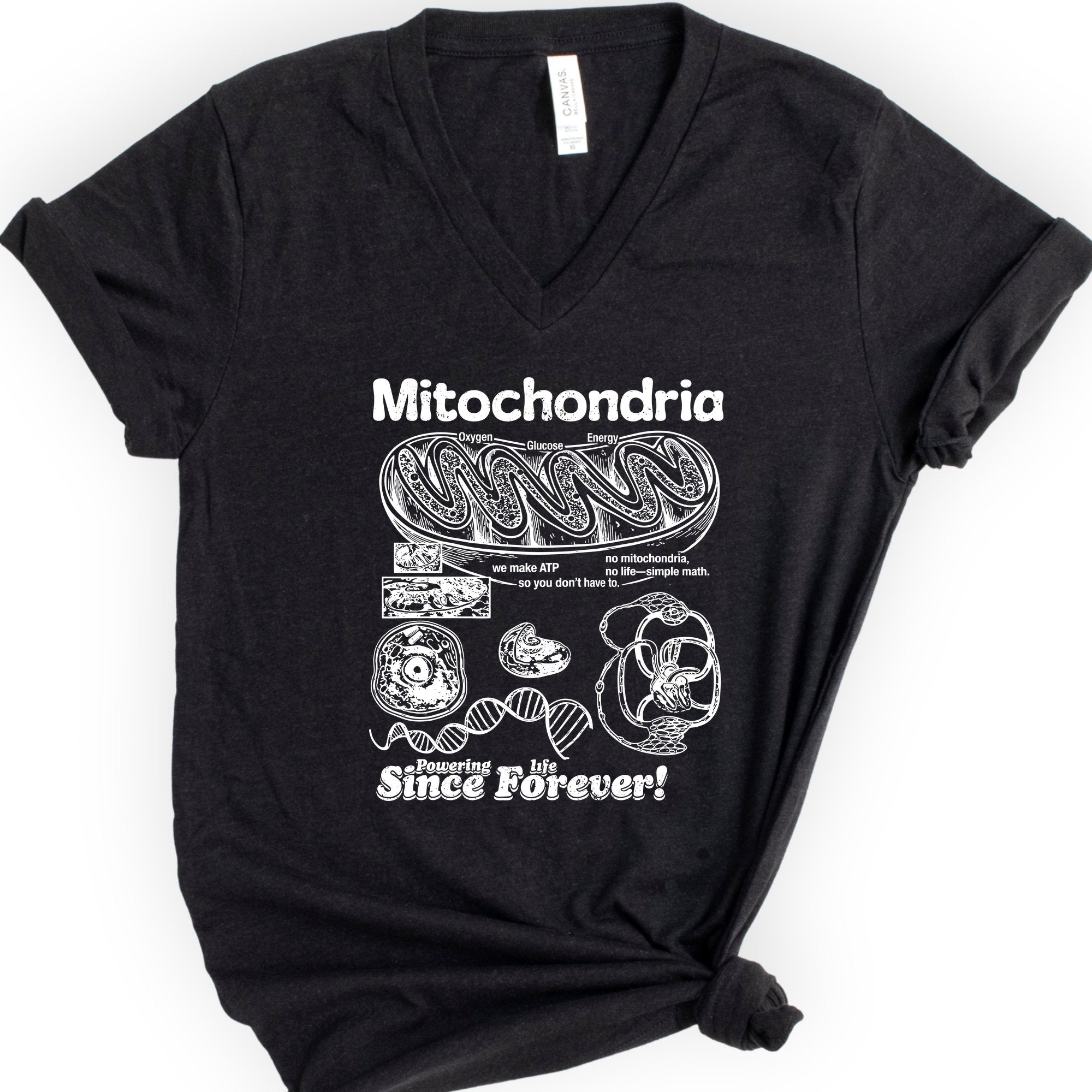 Mitochondria Powering Life v-neck t-shirt — Black