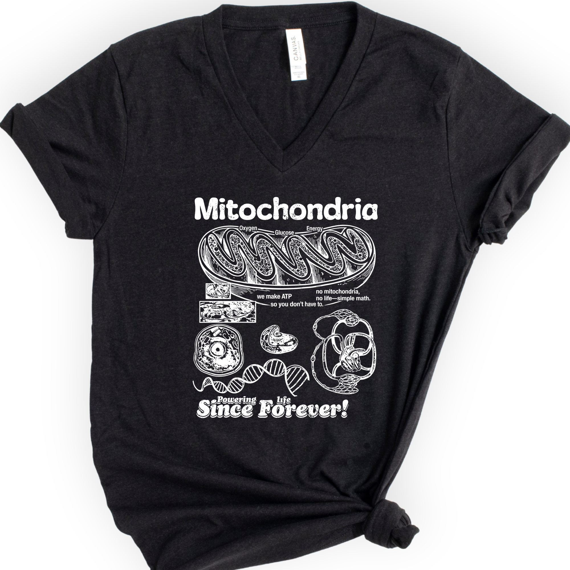 Mitochondria Powering Life v-neck t-shirt — Black