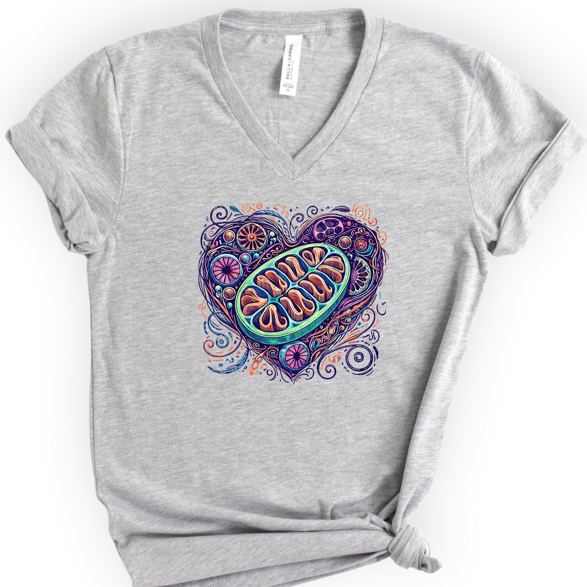 Mitochondria Heart v-neck t-shirt — Athletic Heather