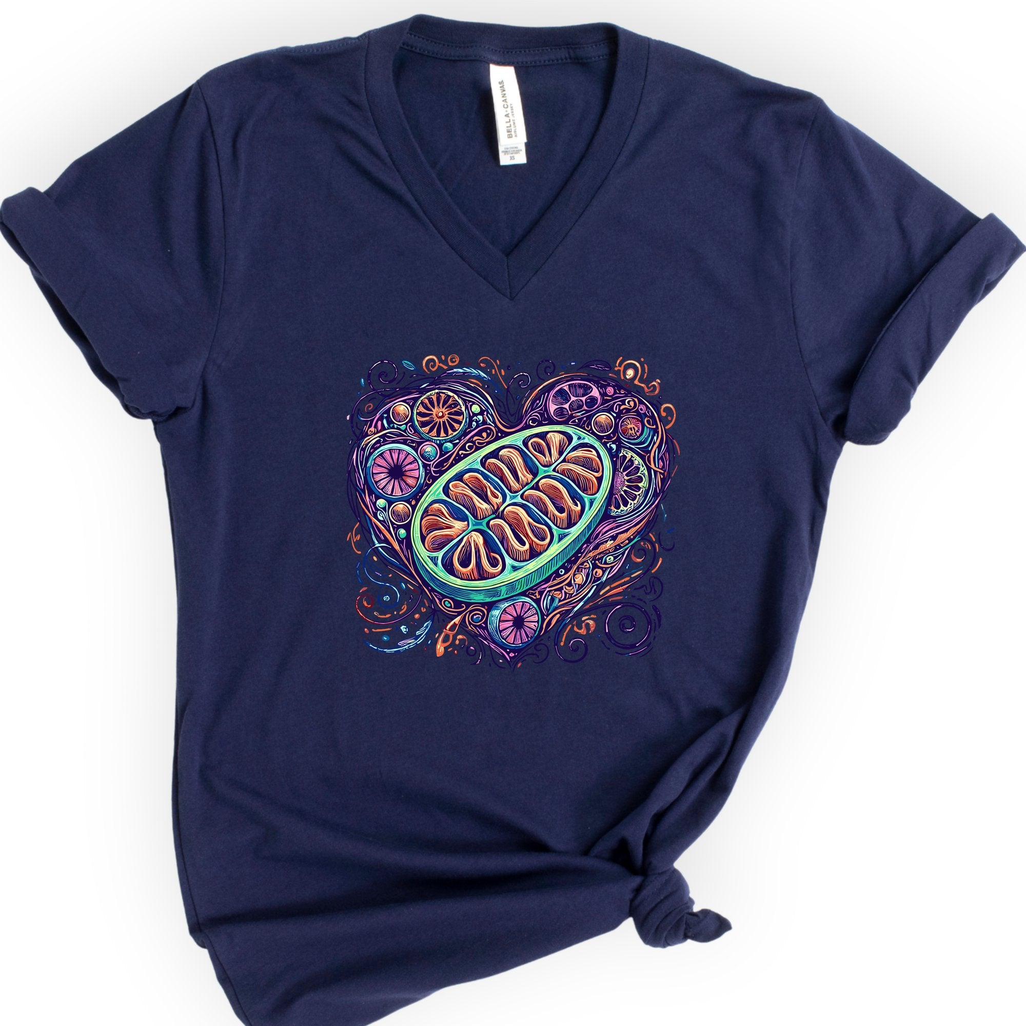 Mitochondria Heart v-neck t-shirt — Navy