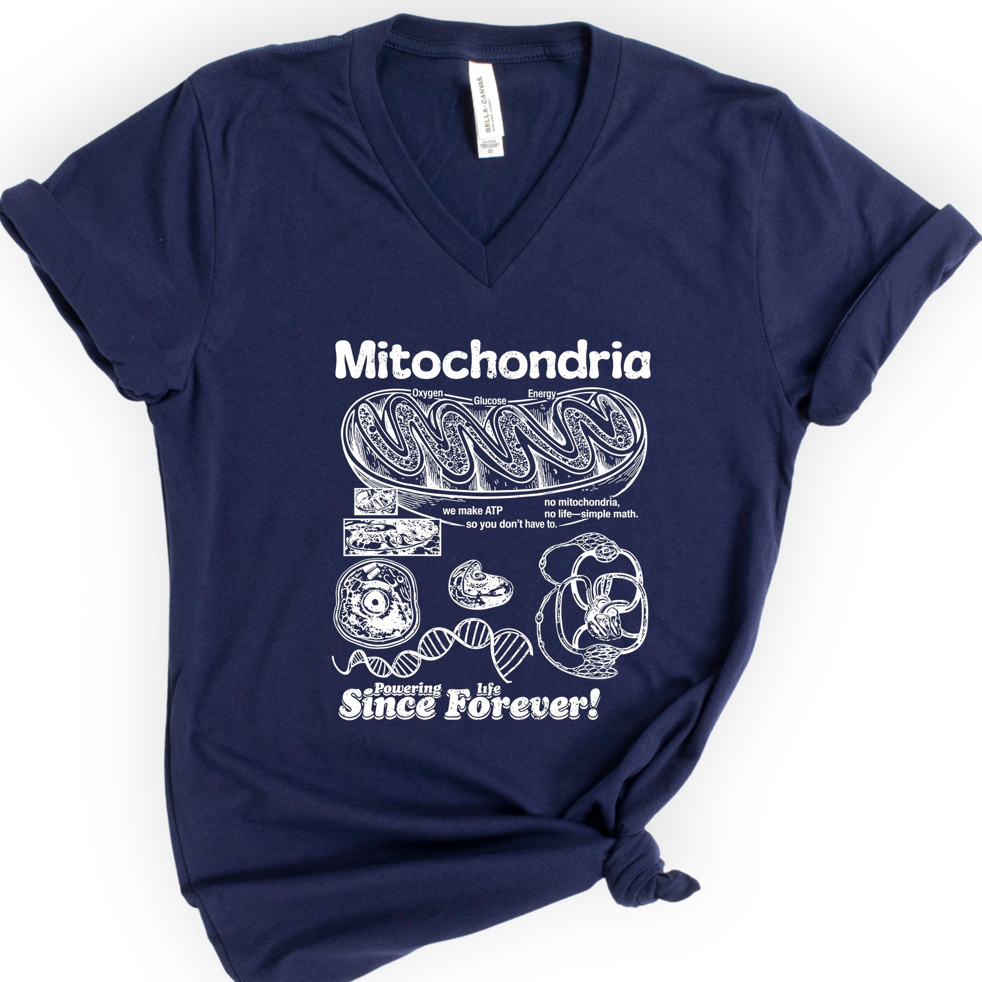 Mitochondria Powering Life v-neck t-shirt — Navy