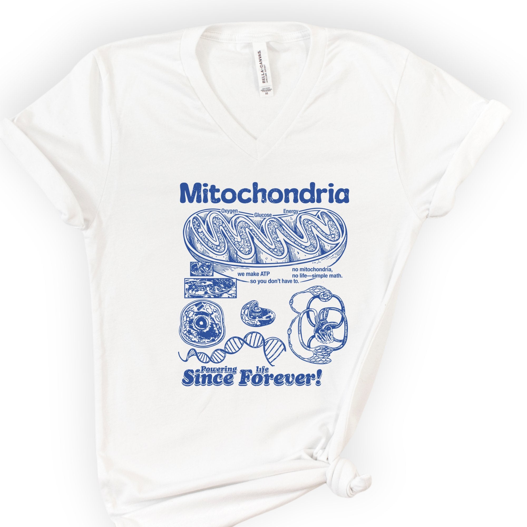 Mitochondria Powering Life v-neck t-shirt — White