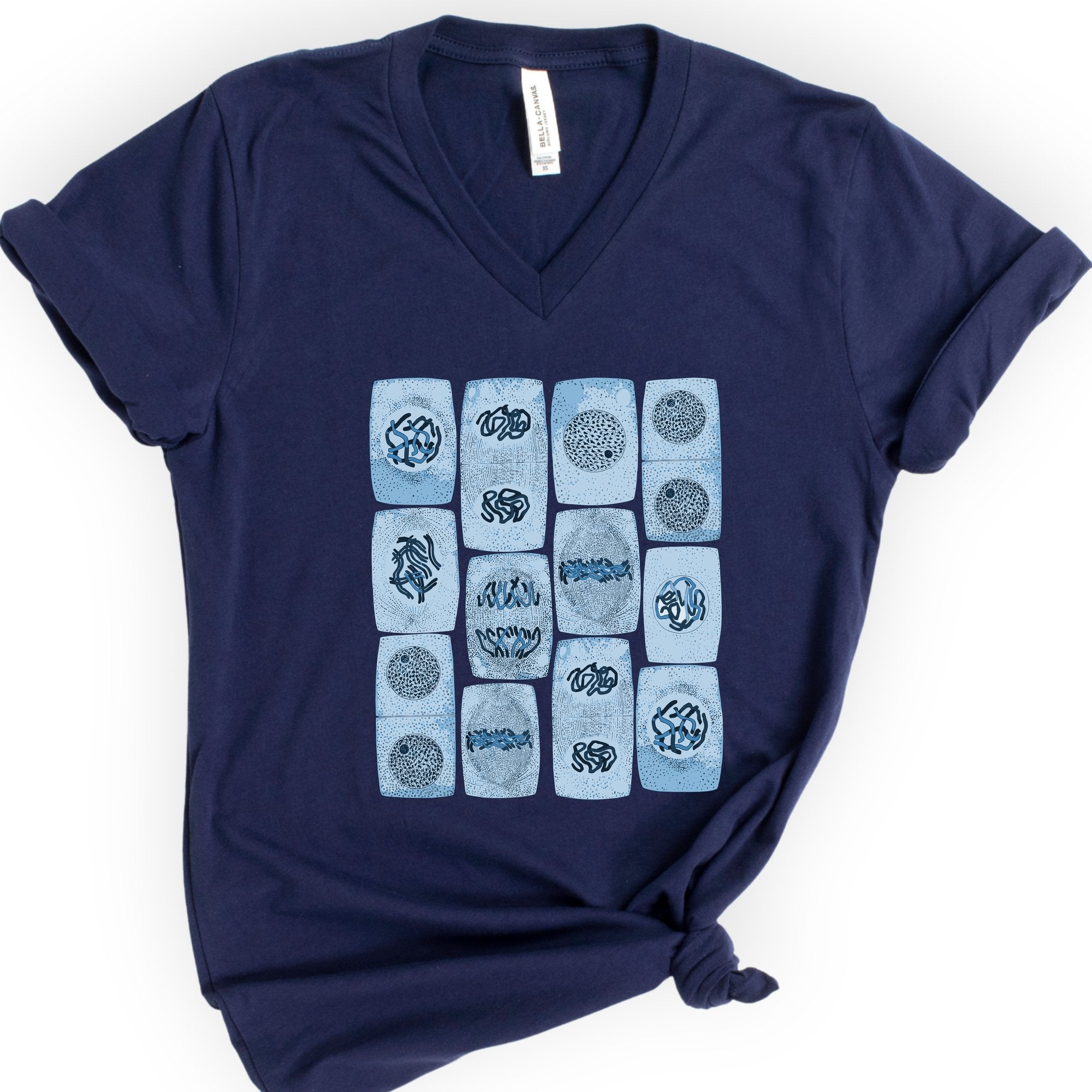 Mitosis pattern v-neck t-shirt — Navy