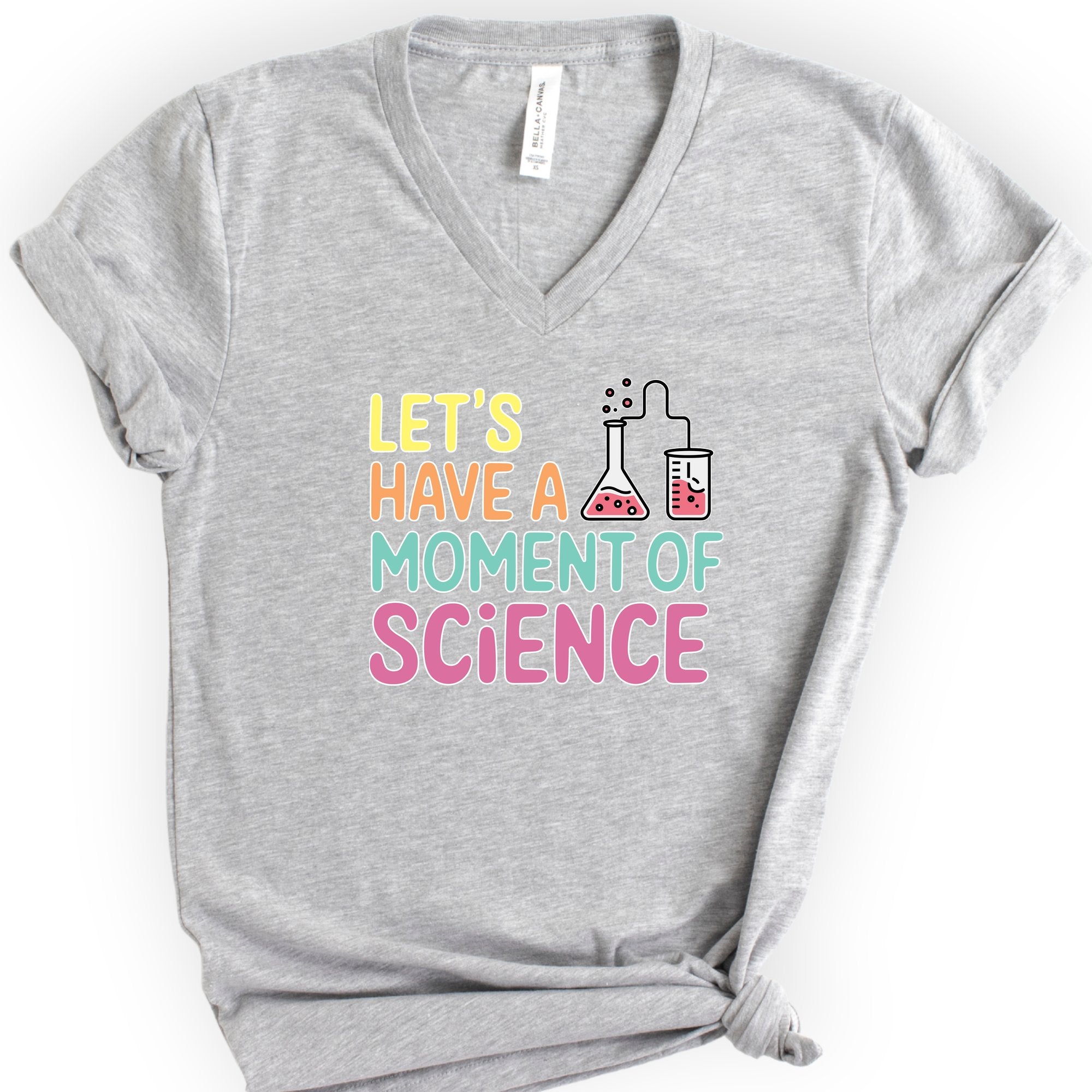 Let's Have a Moment of Science v-neck t-shirt — Athletic Heather
