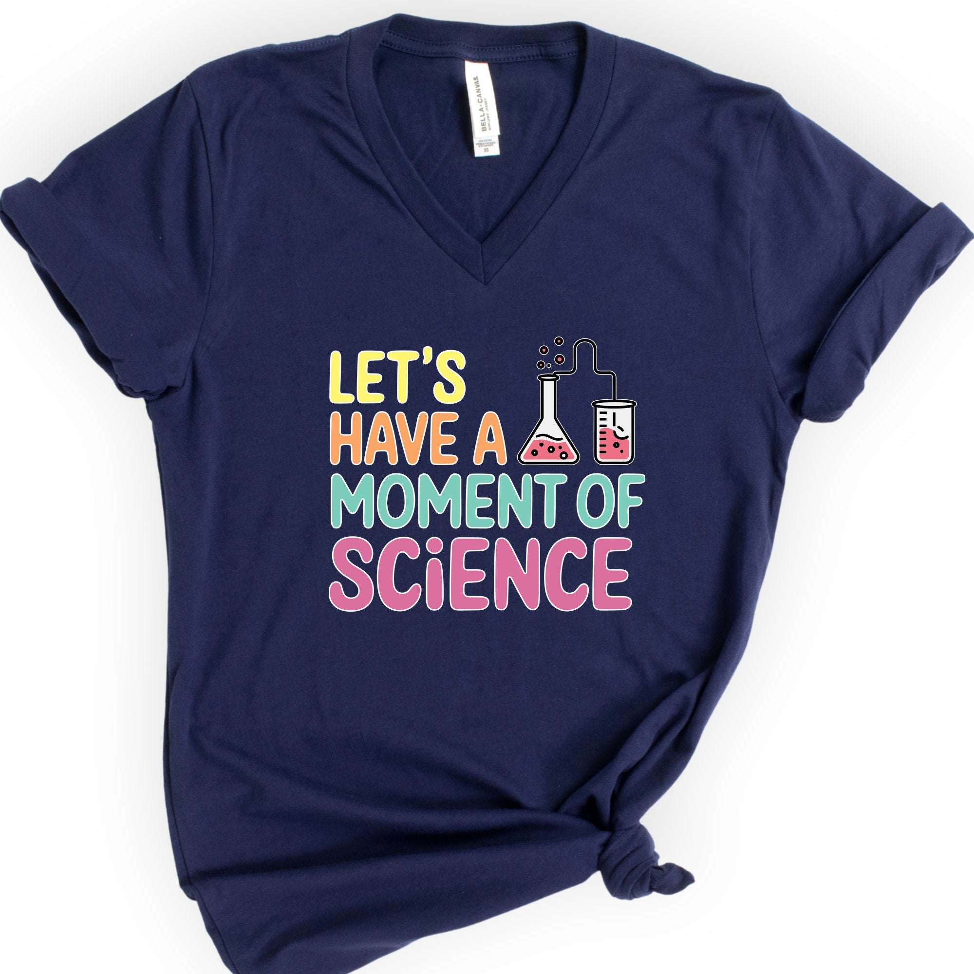 Let's Have a Moment of Science v-neck t-shirt — Navy