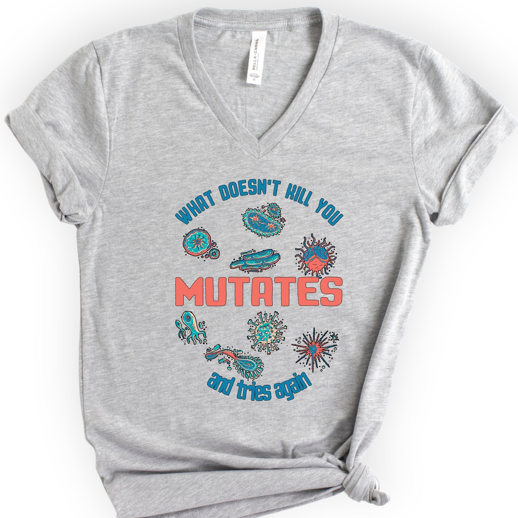 What Does Not Kill You Mutates v-neck t-shirt — Athletic Heather